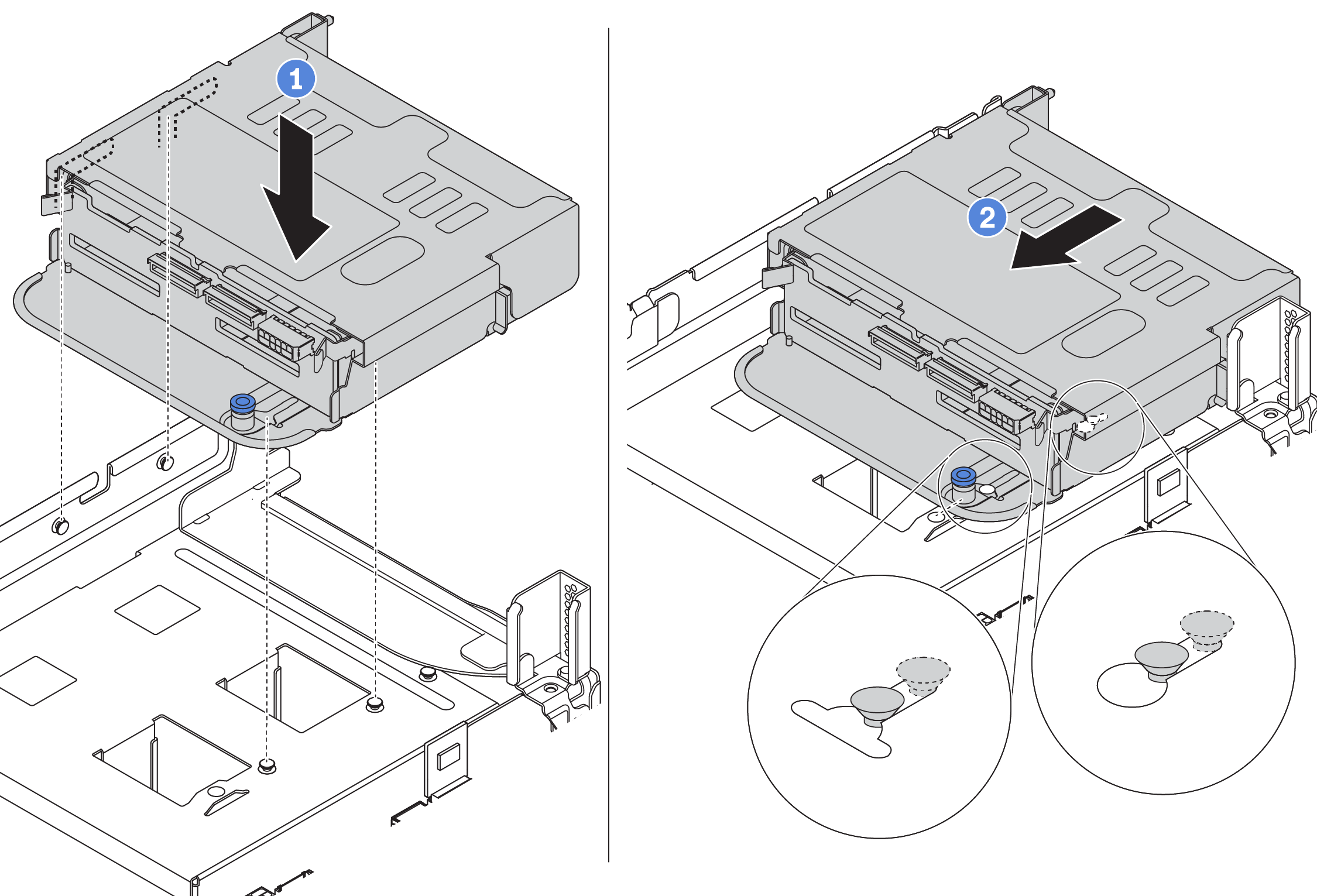 Installing the rear 2.5-inch drive cage