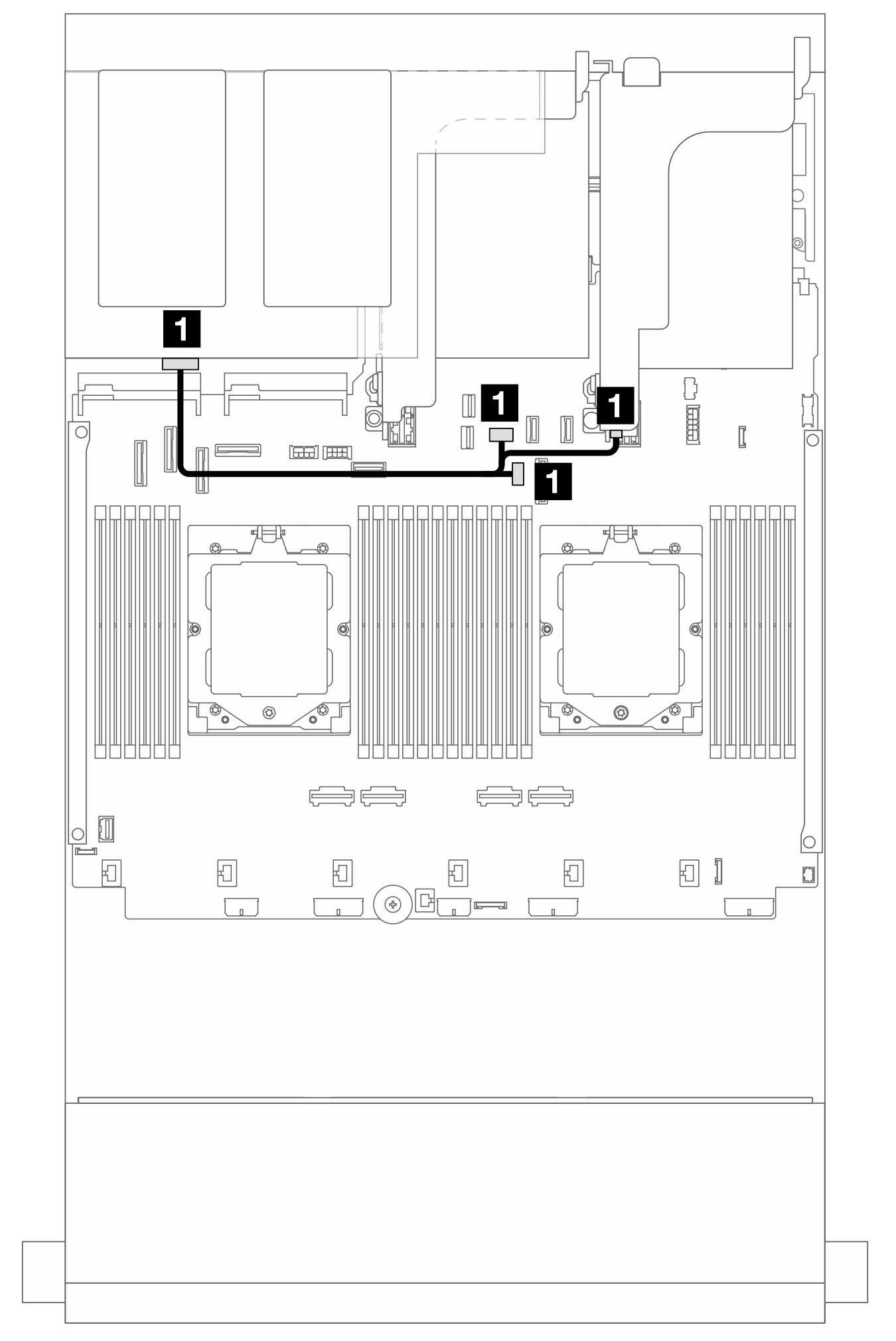 Rear backplane cable routing when two processors installed