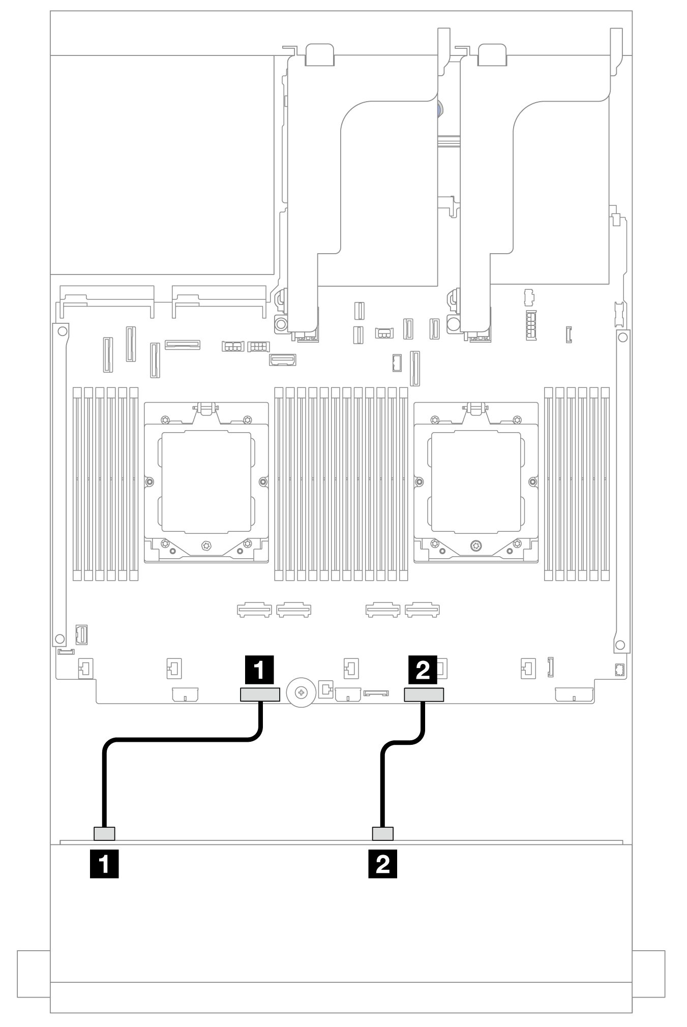 Power cable connections for the 12 x 3.5-inch SAS/SATA/AnyBay backplanes