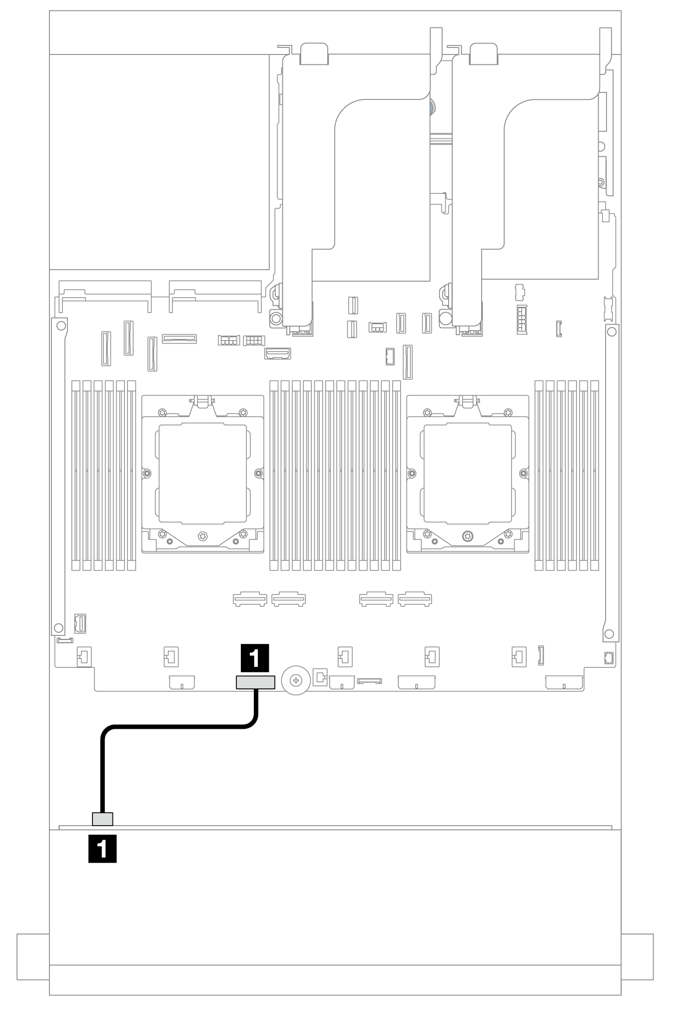Power cable connections for the 8 x 3.5-inch SAS/SATA backplane and 12 x 3.5-inch SAS/SATA expander backplane