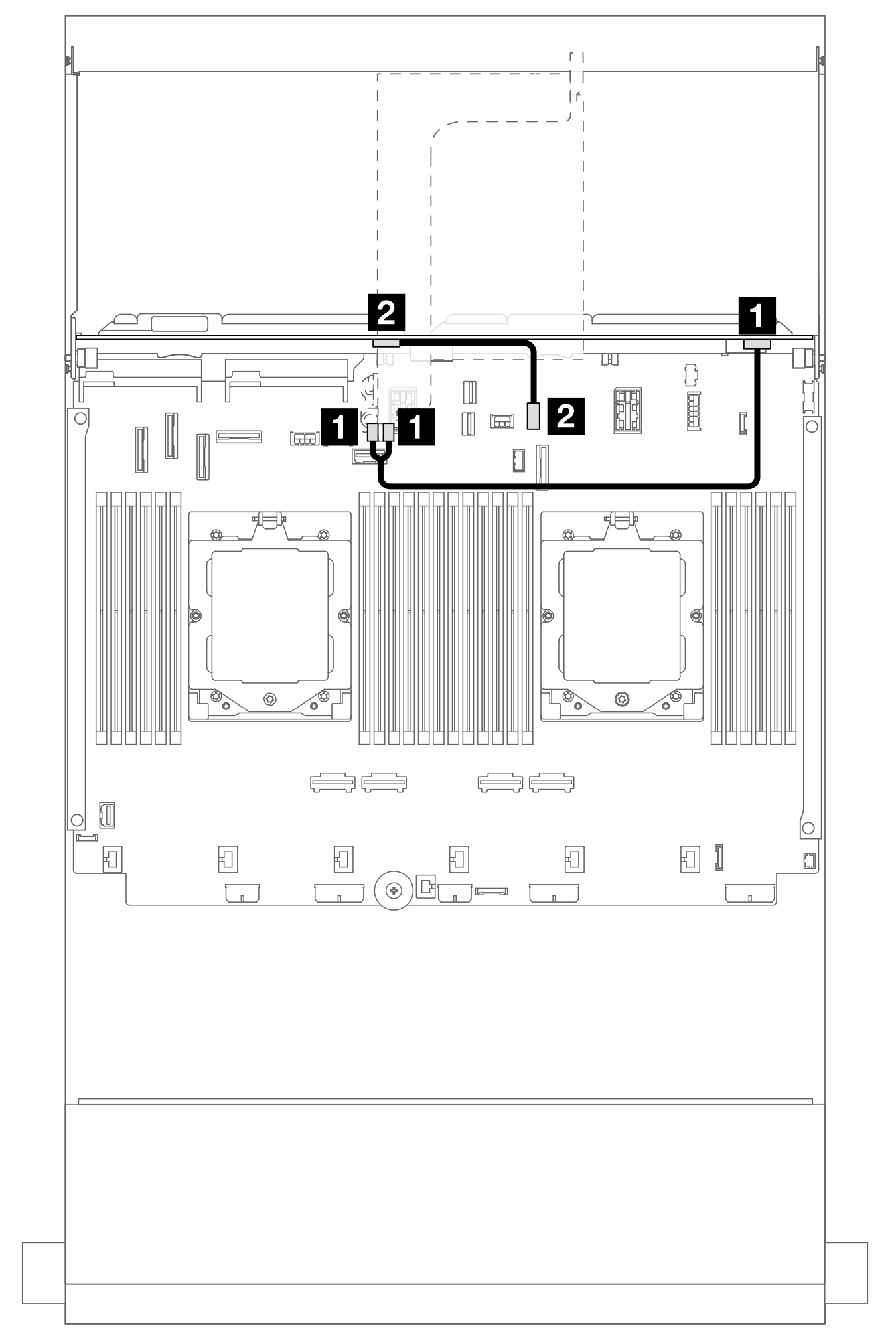 Rear backplane cable routing when one processor installed