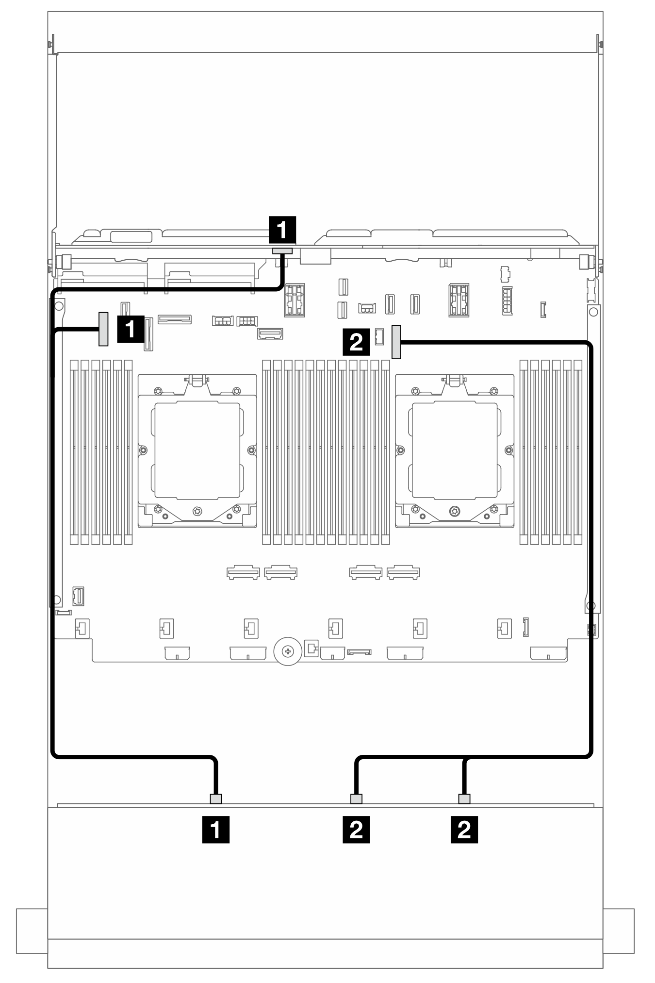 Front backplane cable routing when two processors installed