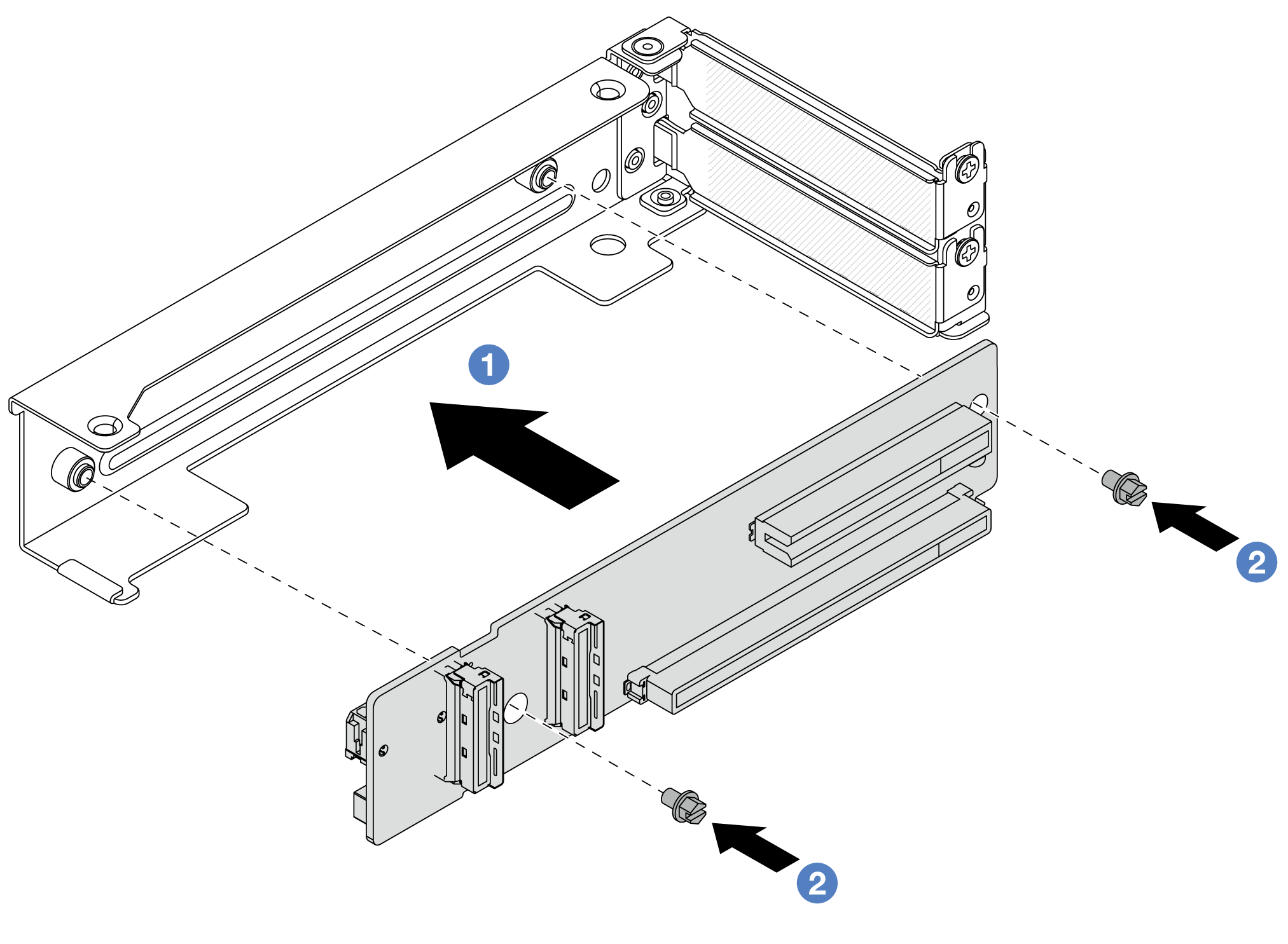 Installing the riser card to the 4LP riser 3/4 cage