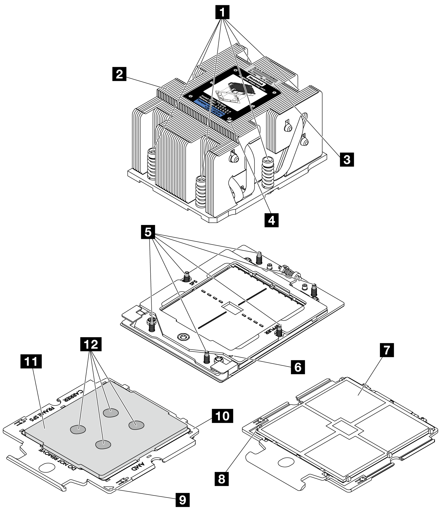 Processor and heat sink components