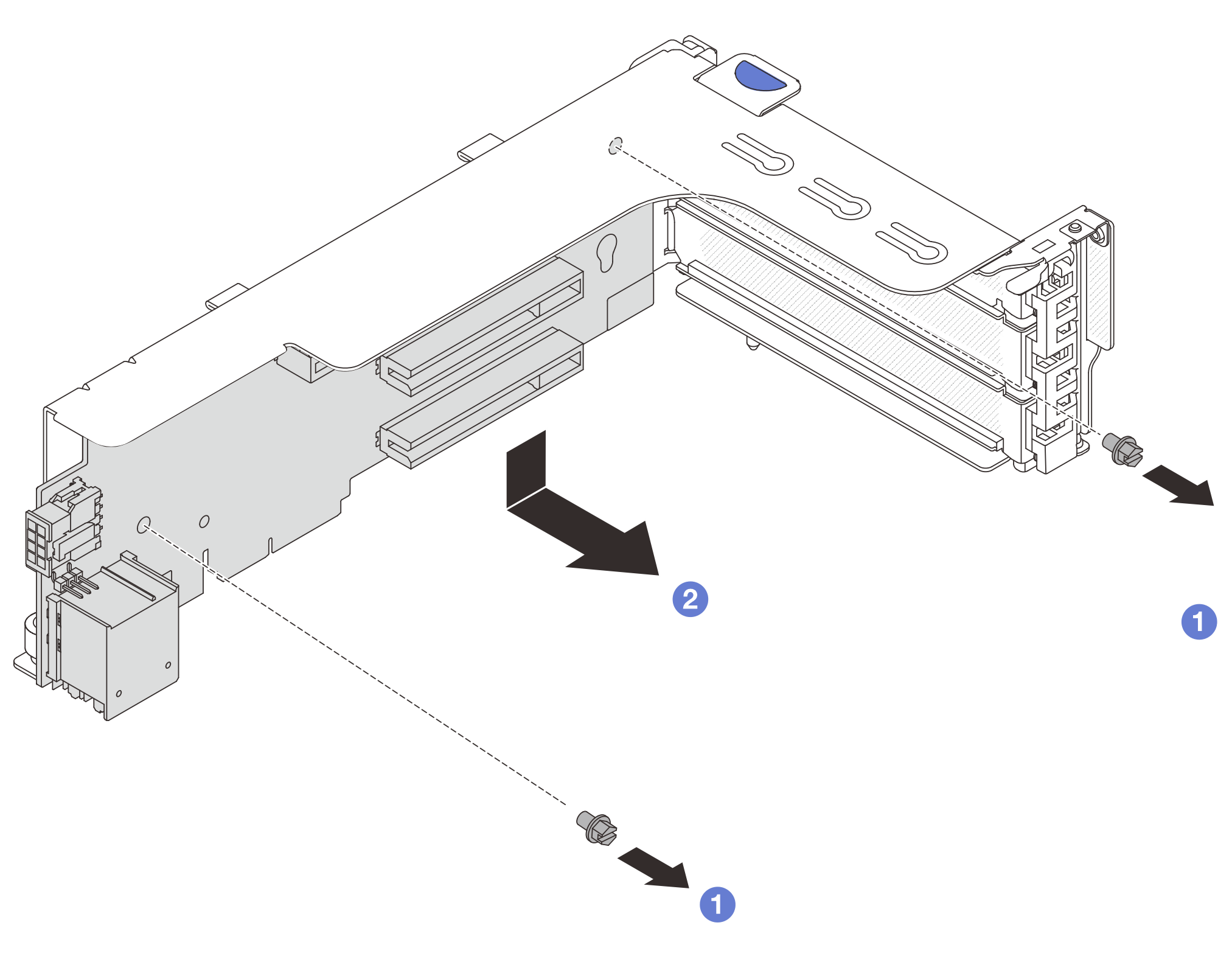 Removing the riser card from riser 1 cage or riser 2 cage
