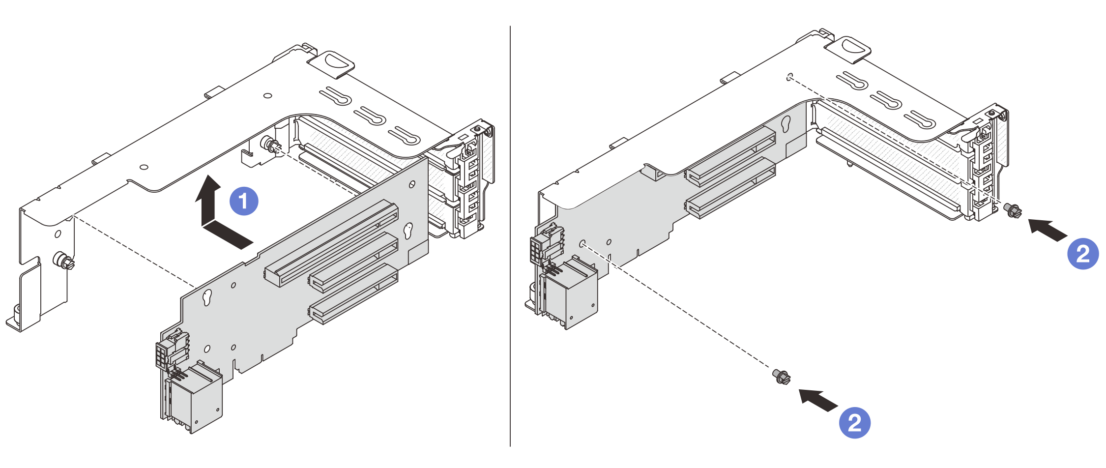 Installing the riser card to riser 1 or 2 cage