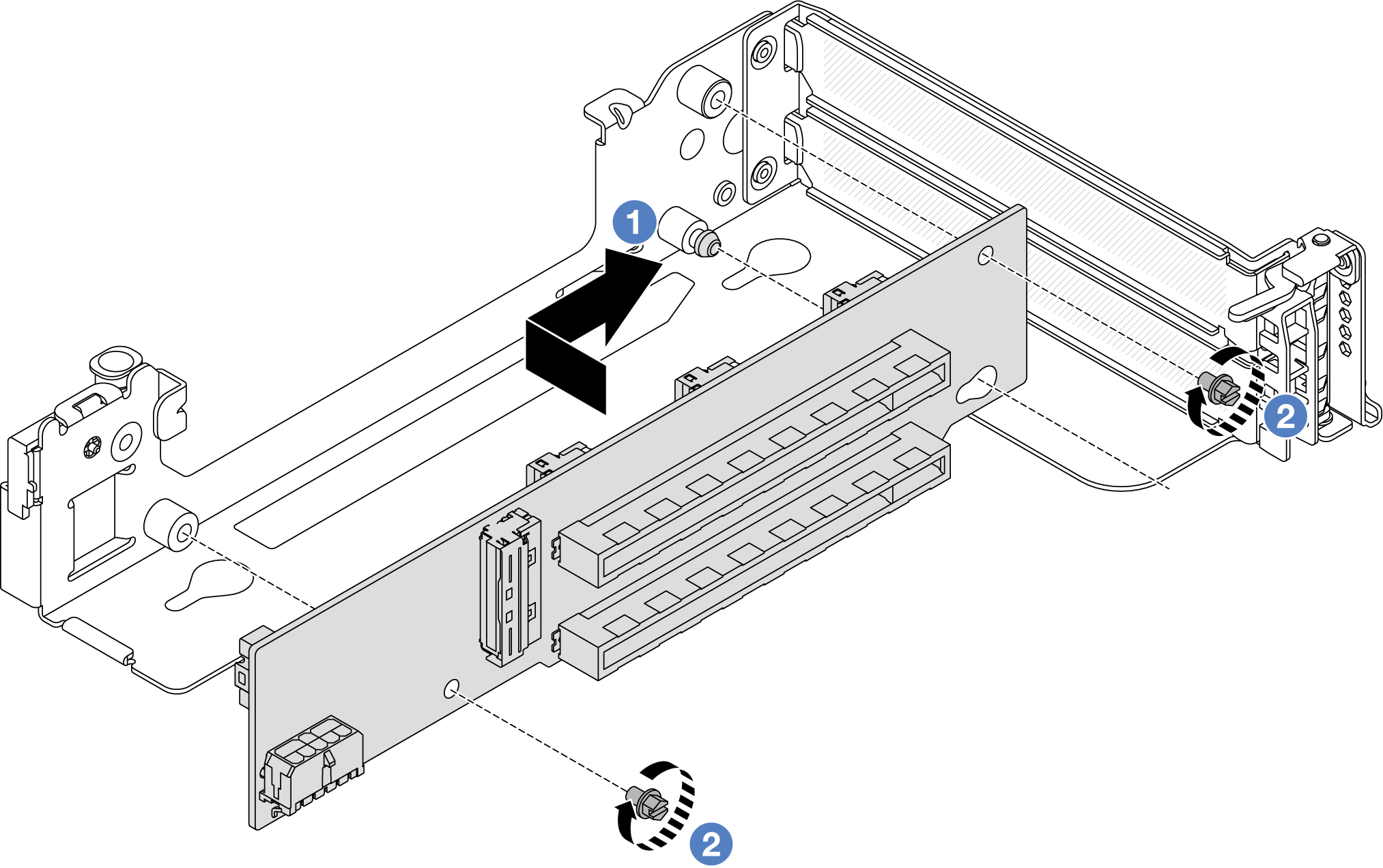 Installing the riser card to riser 1 or 2 cage