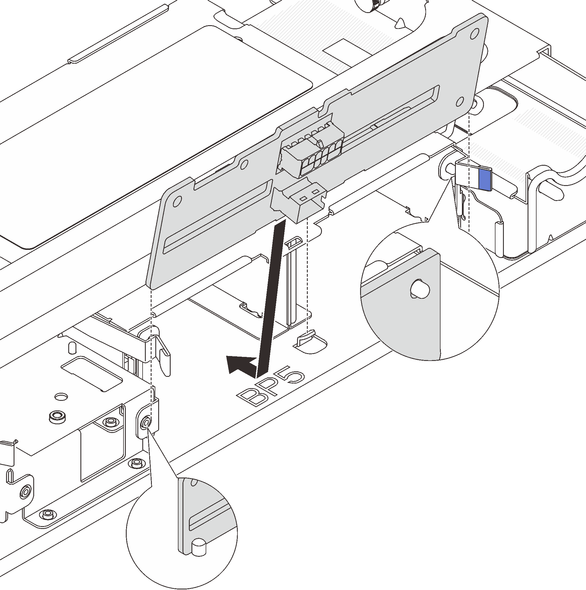 Installing the middle 2.5-inch drive backplane