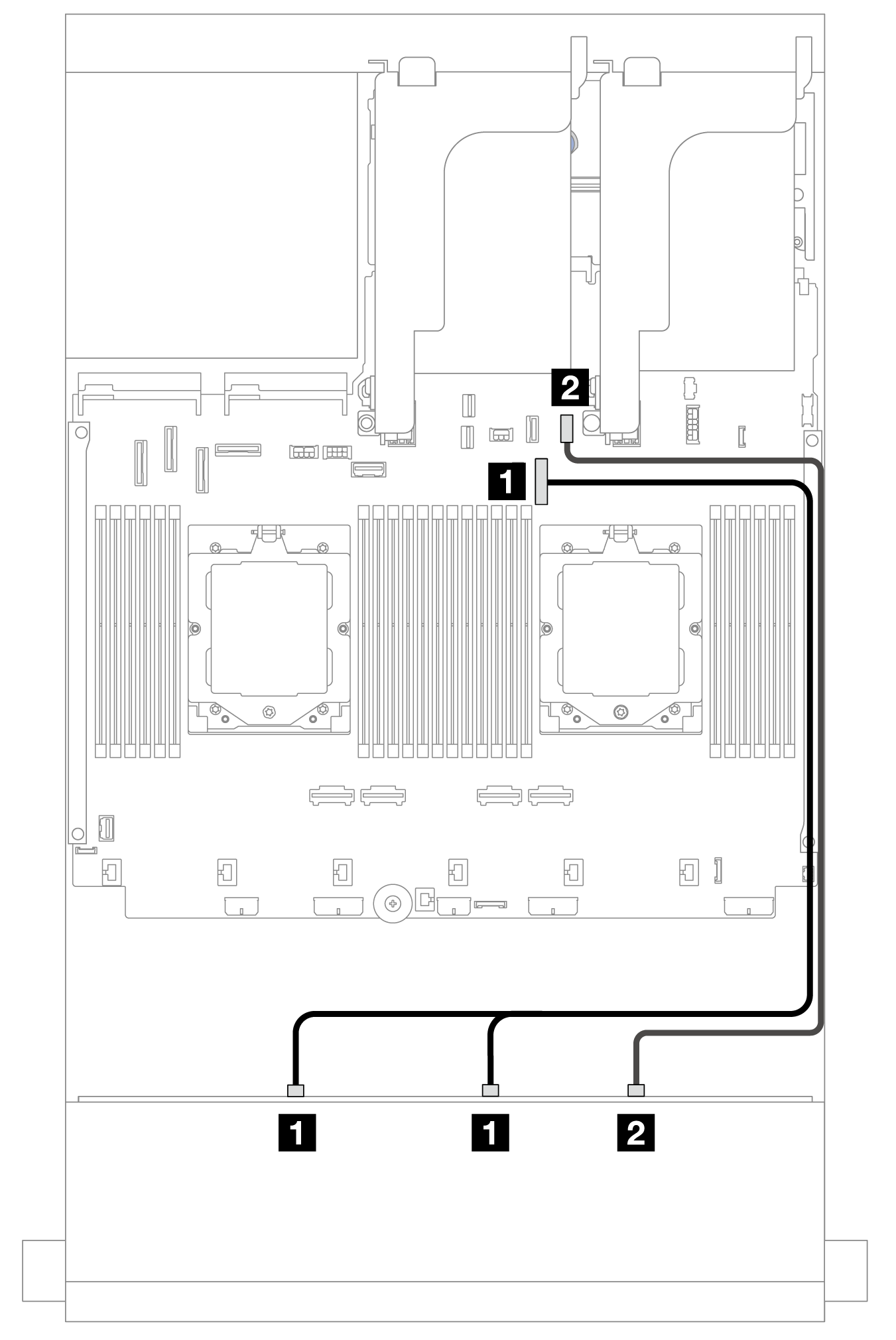 Cable routing to onboard SATA connectors when one processor installed