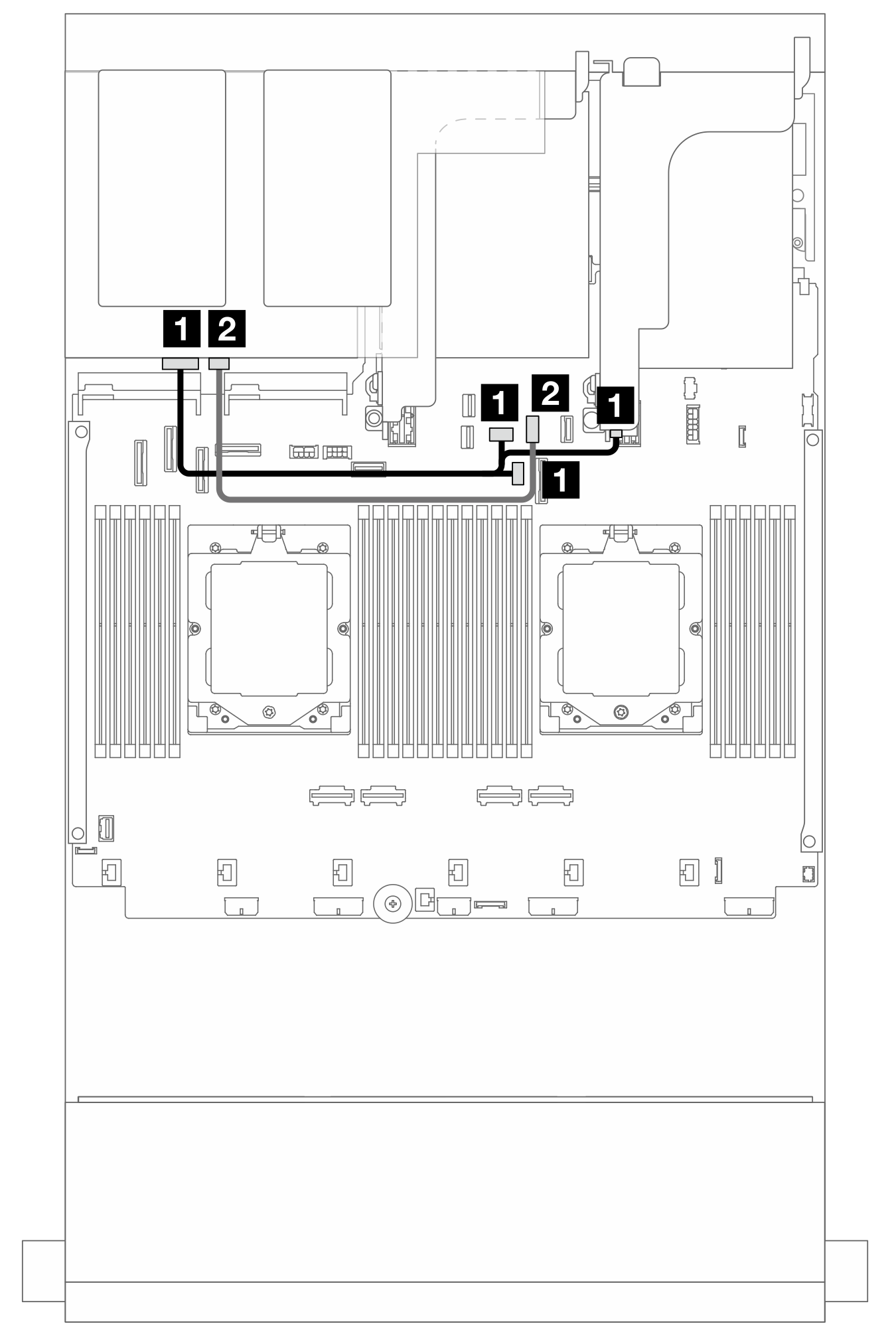 Rear backplane cable routing when one processor installed