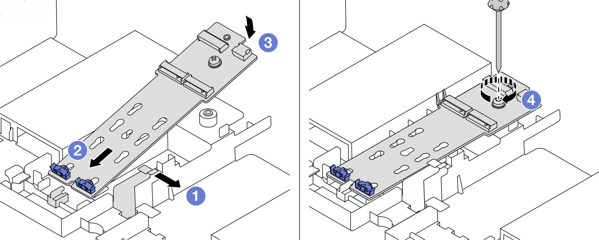 Install the M.2 adapter into the tray.