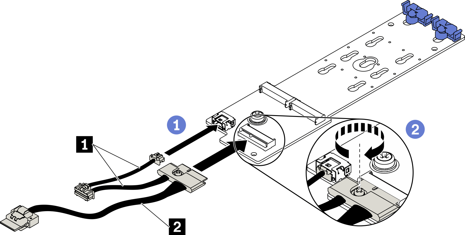 Connecting M.2 backplane cables to M.2 backplane