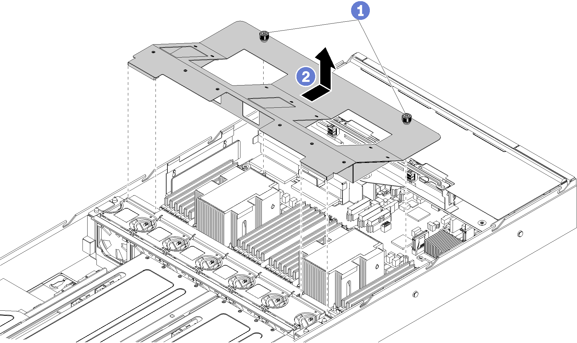 Graphic depicting the removal of the air baffle