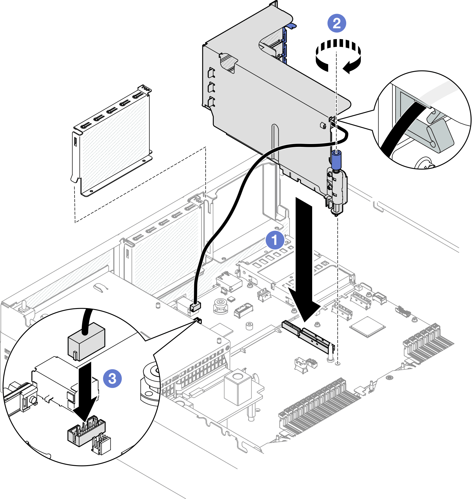 PCIe riser 1 installation (with serial port module)