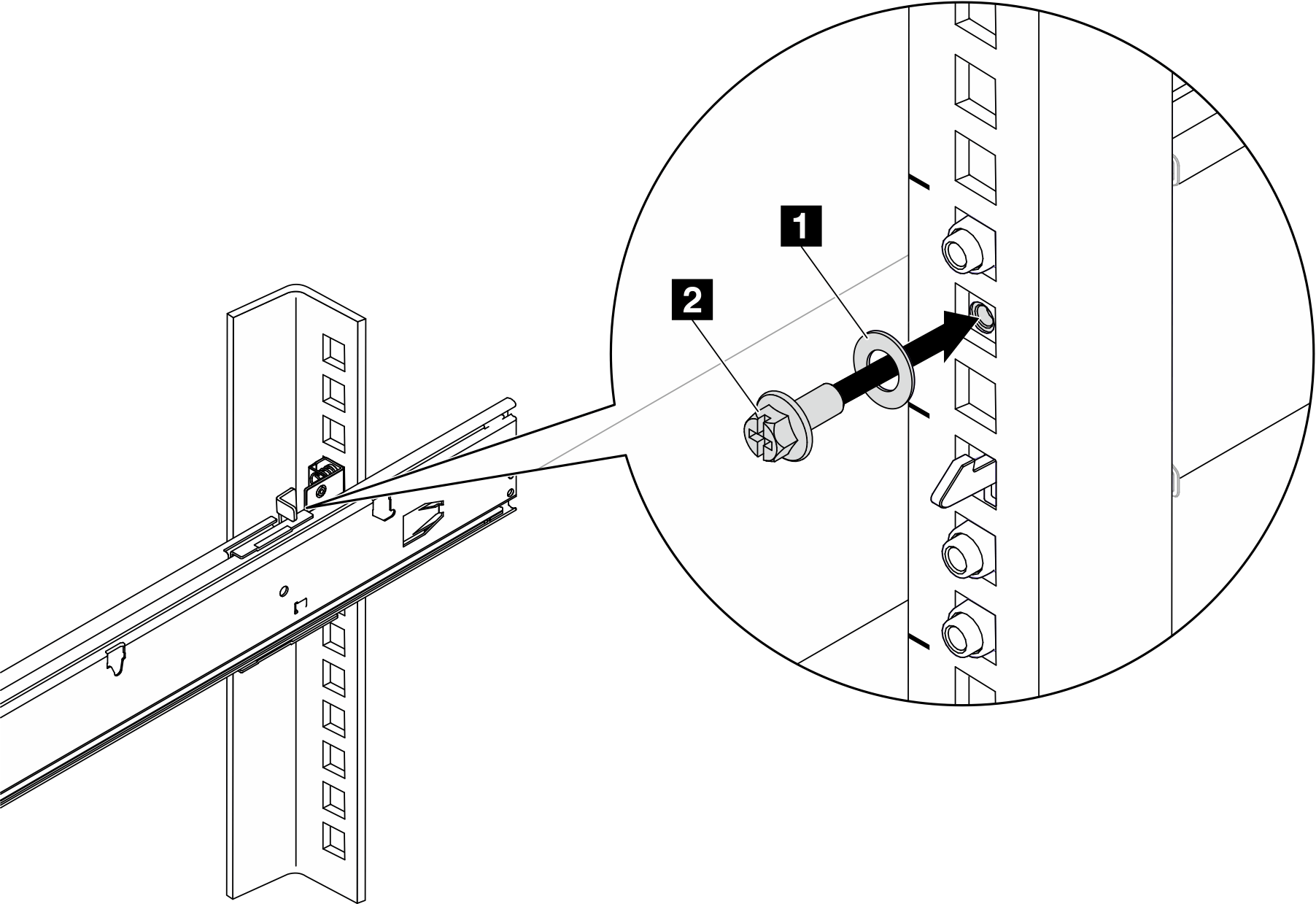 Securing the server to the rear of the rack