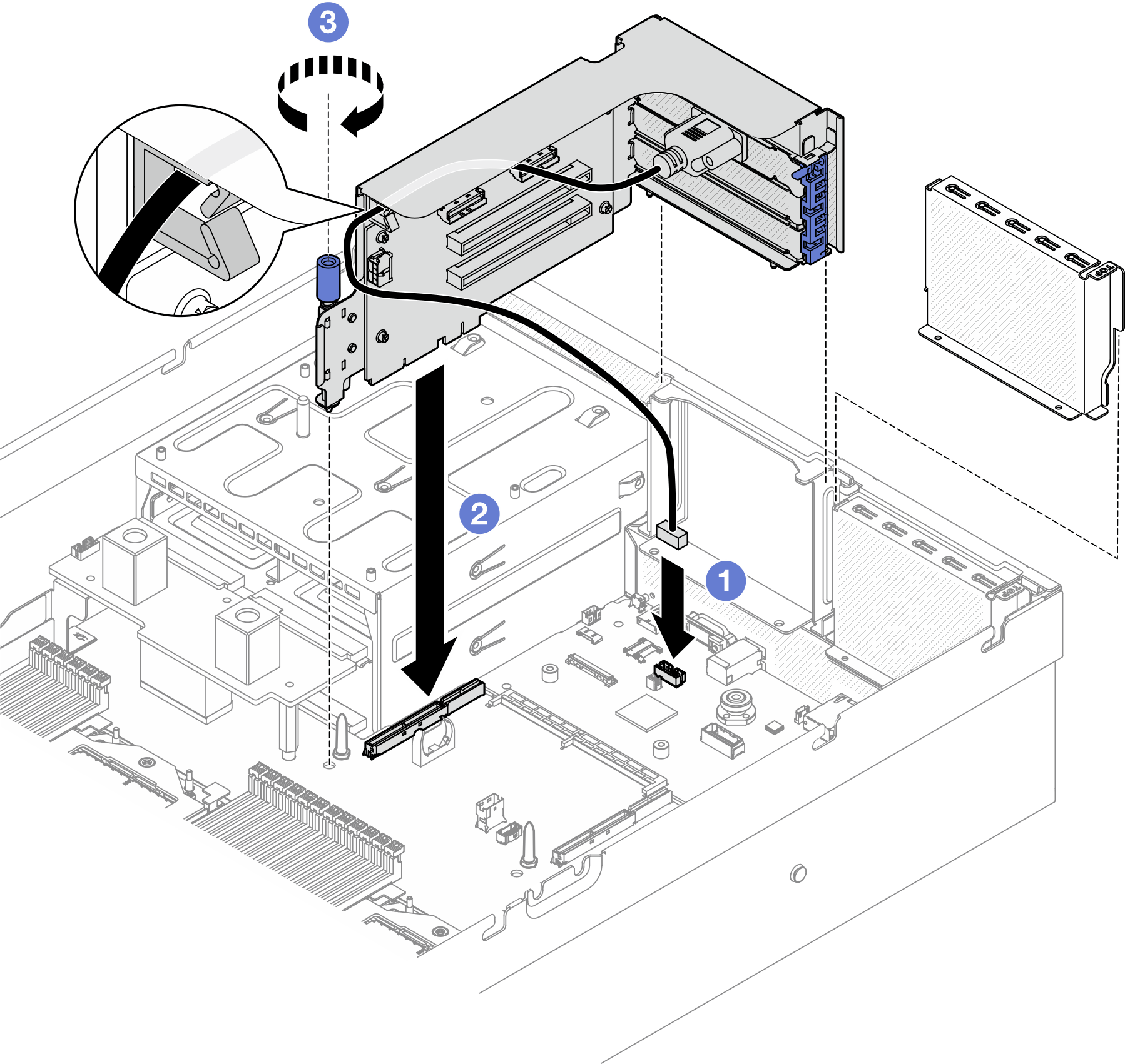 PCIe riser 2 installation (with serial port module)