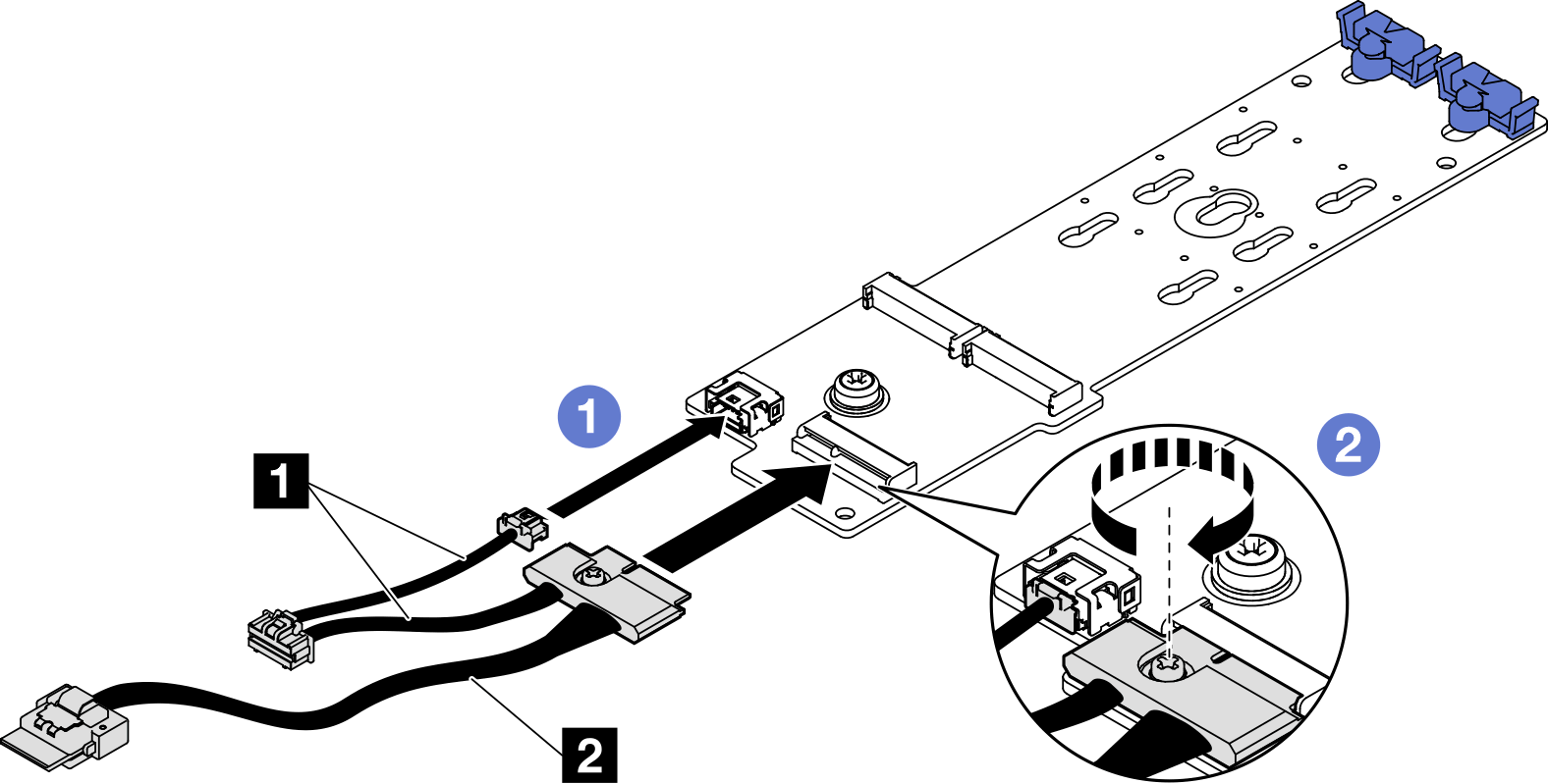 SATA/NVMe or NVMe RAID M.2 backplane cable connection