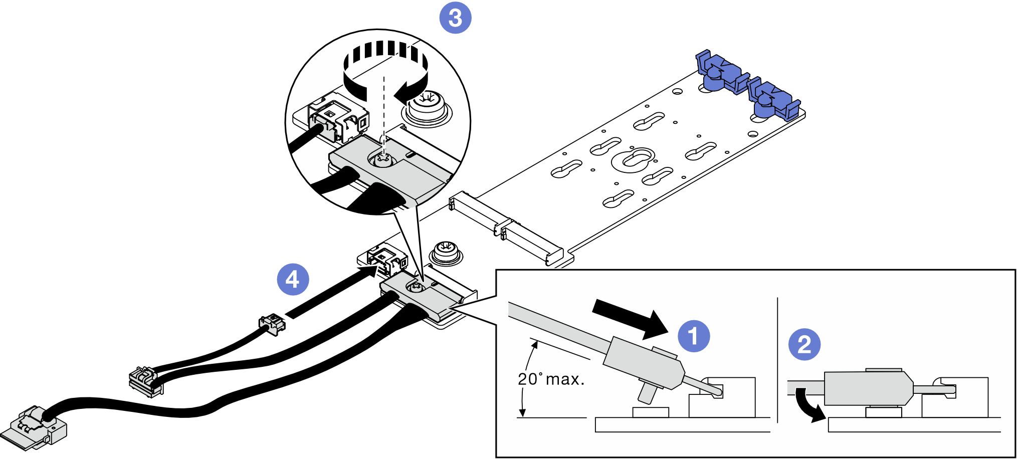 SATA/NVMe or NVMe RAID M.2 backplane cable connection