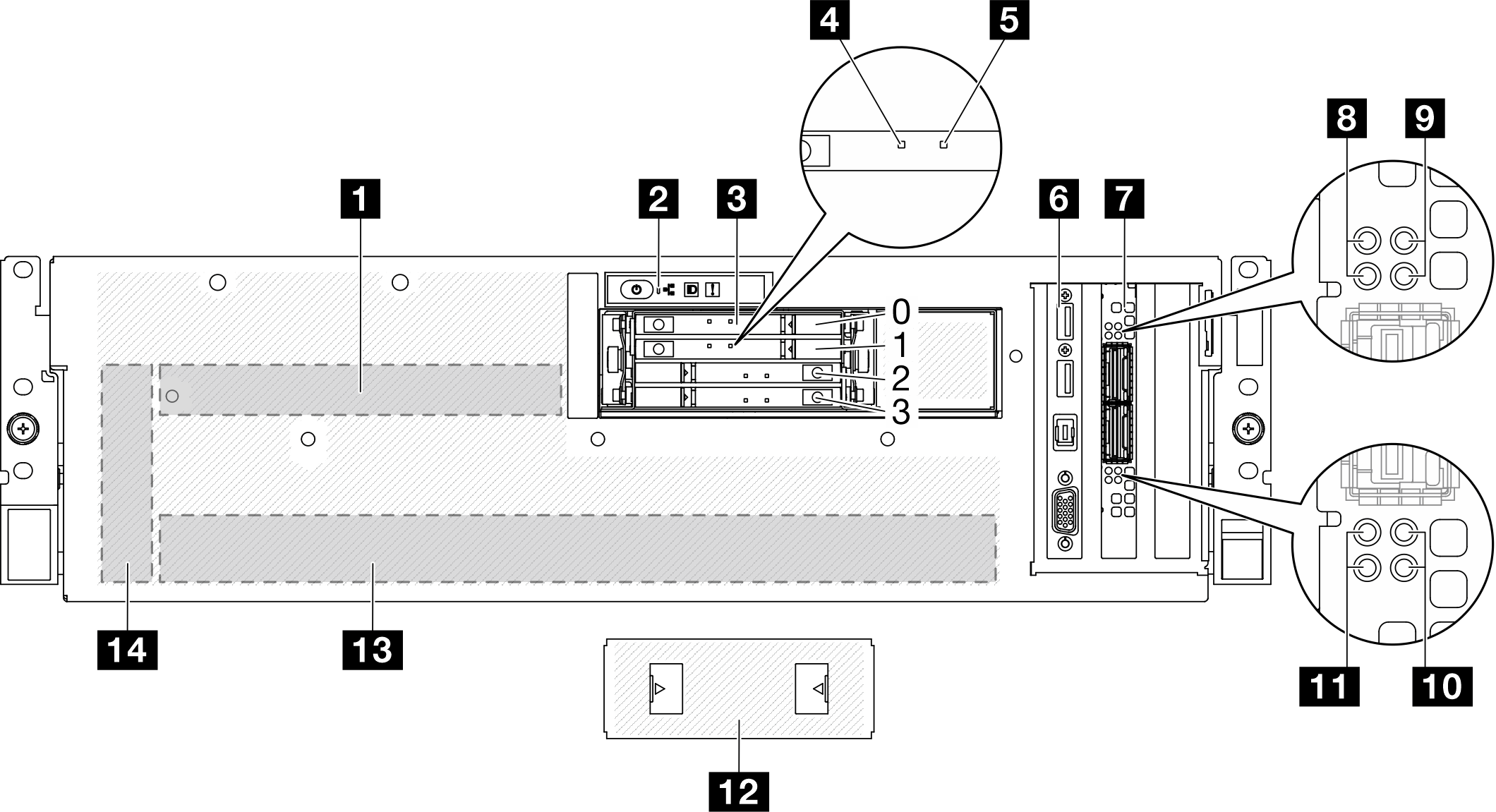 Front view with 4x E3.S 1T drives and CX-7 메자닌 보드