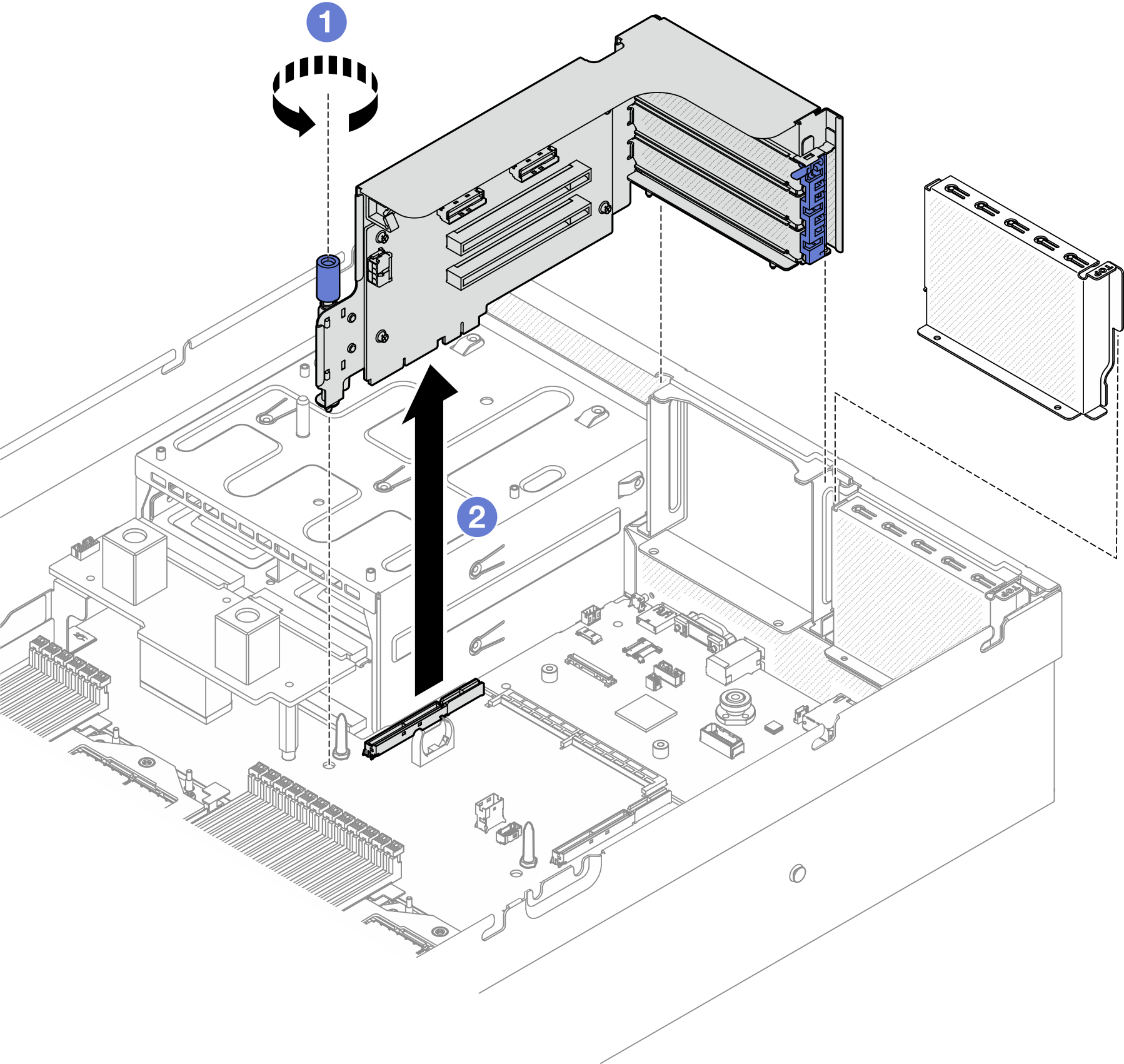 PCIe riser removal (without serial port module)