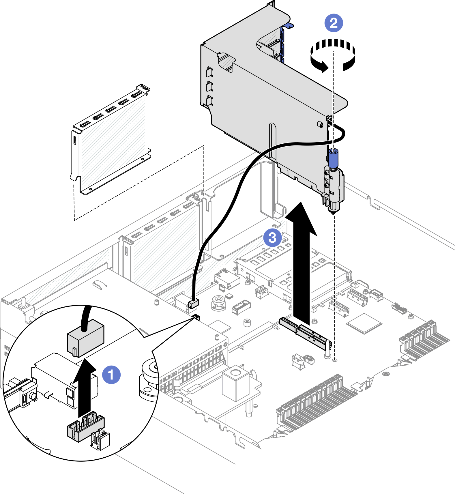 PCIe riser 1 removal (with serial port module)