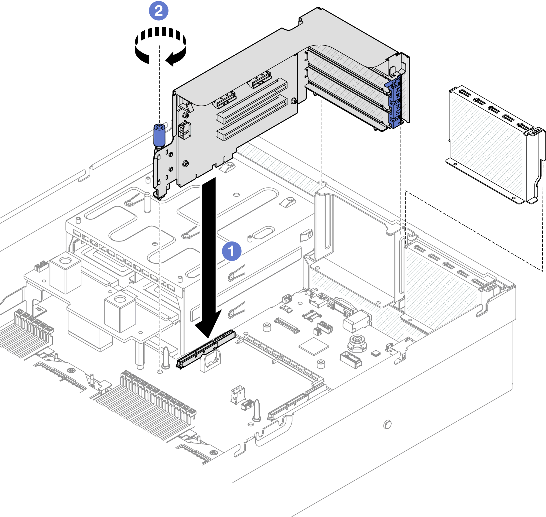 PCIe riser installation (without serial port module)