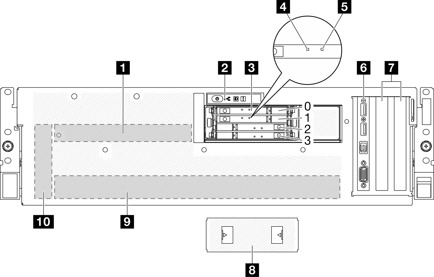 Front view with 4x E3.S 1T drives and Плата коммутатора PCIe SXM5