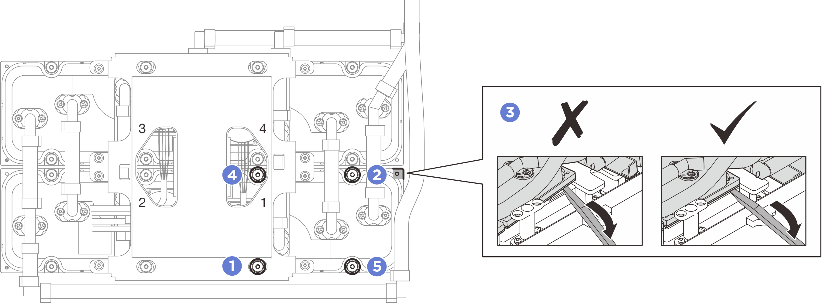 Fastening the screws on the cold plate 1