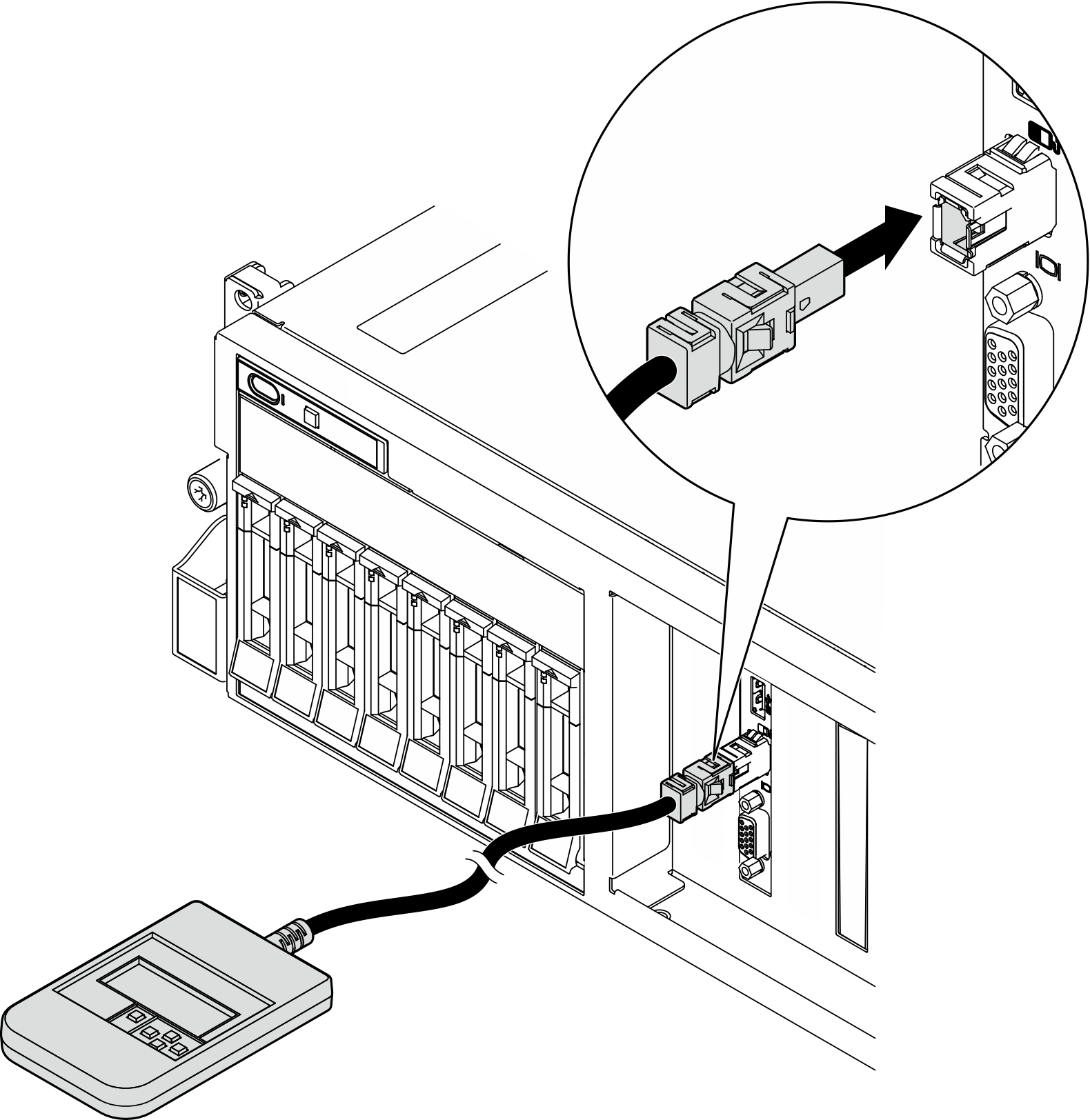 Connecting the external diagnostics handset cable