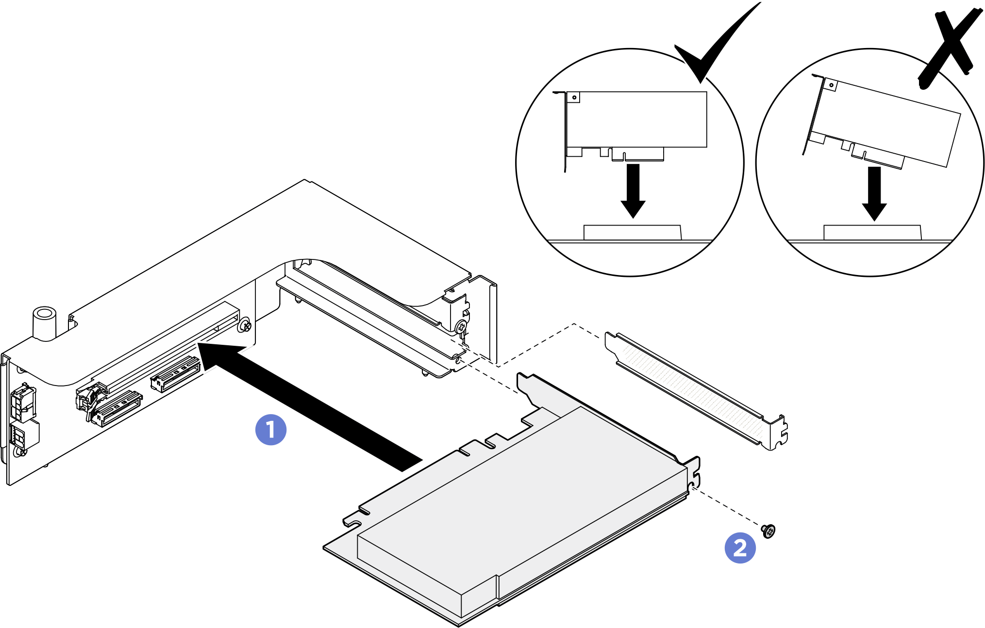 Upper PCIe adapter installation
