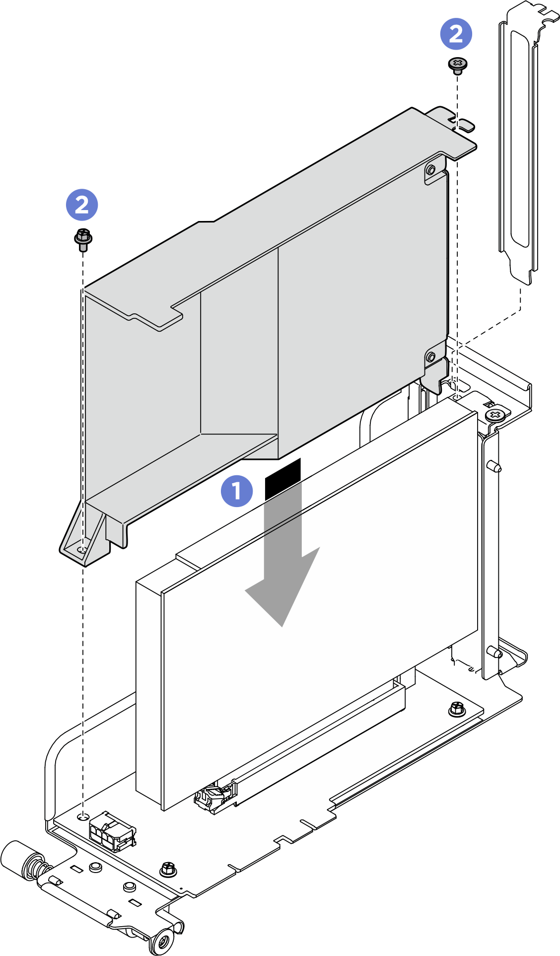 PCIe riser air baffle installation