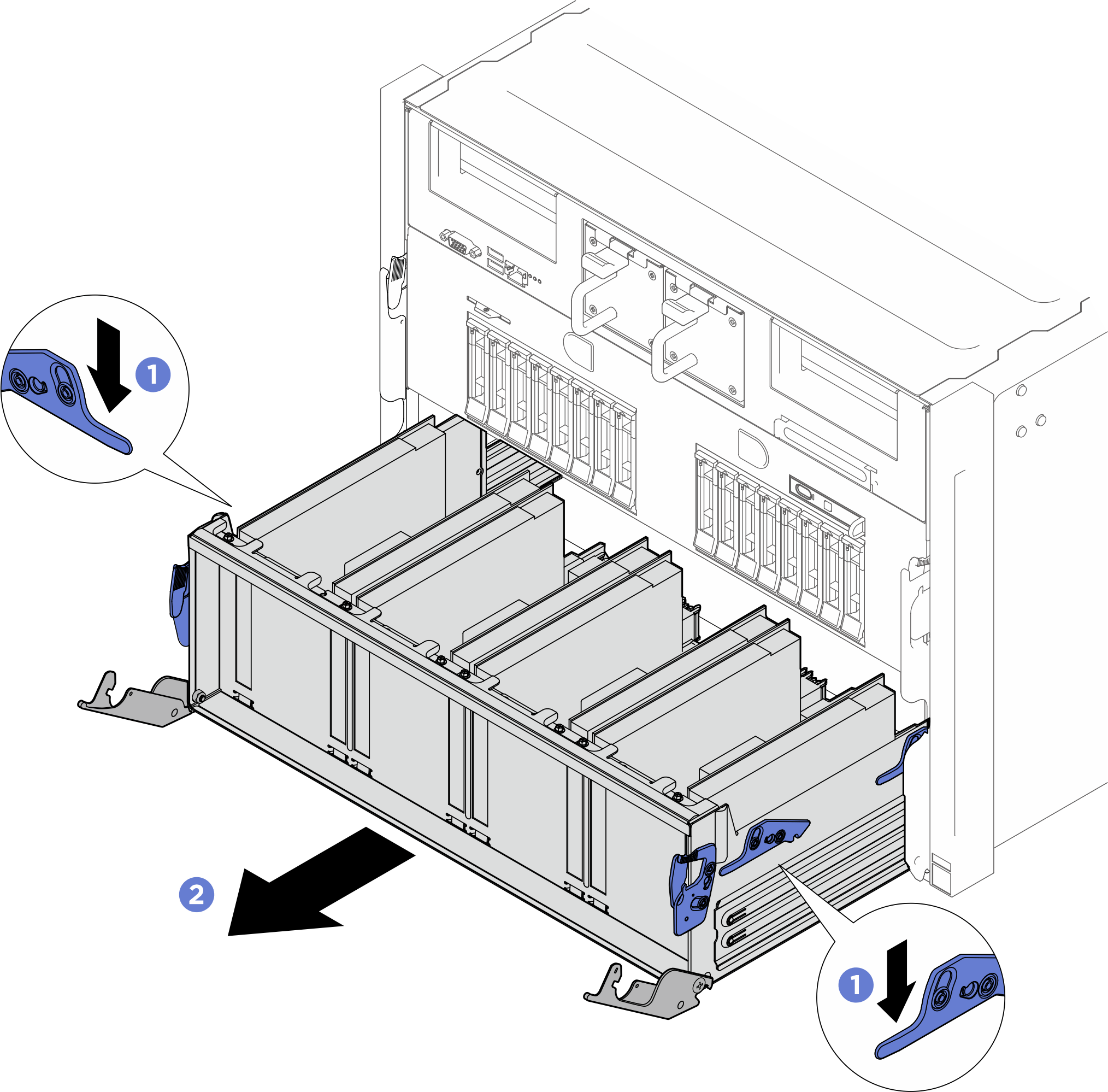 Pulling the PCIe switch shuttle to the second stop position