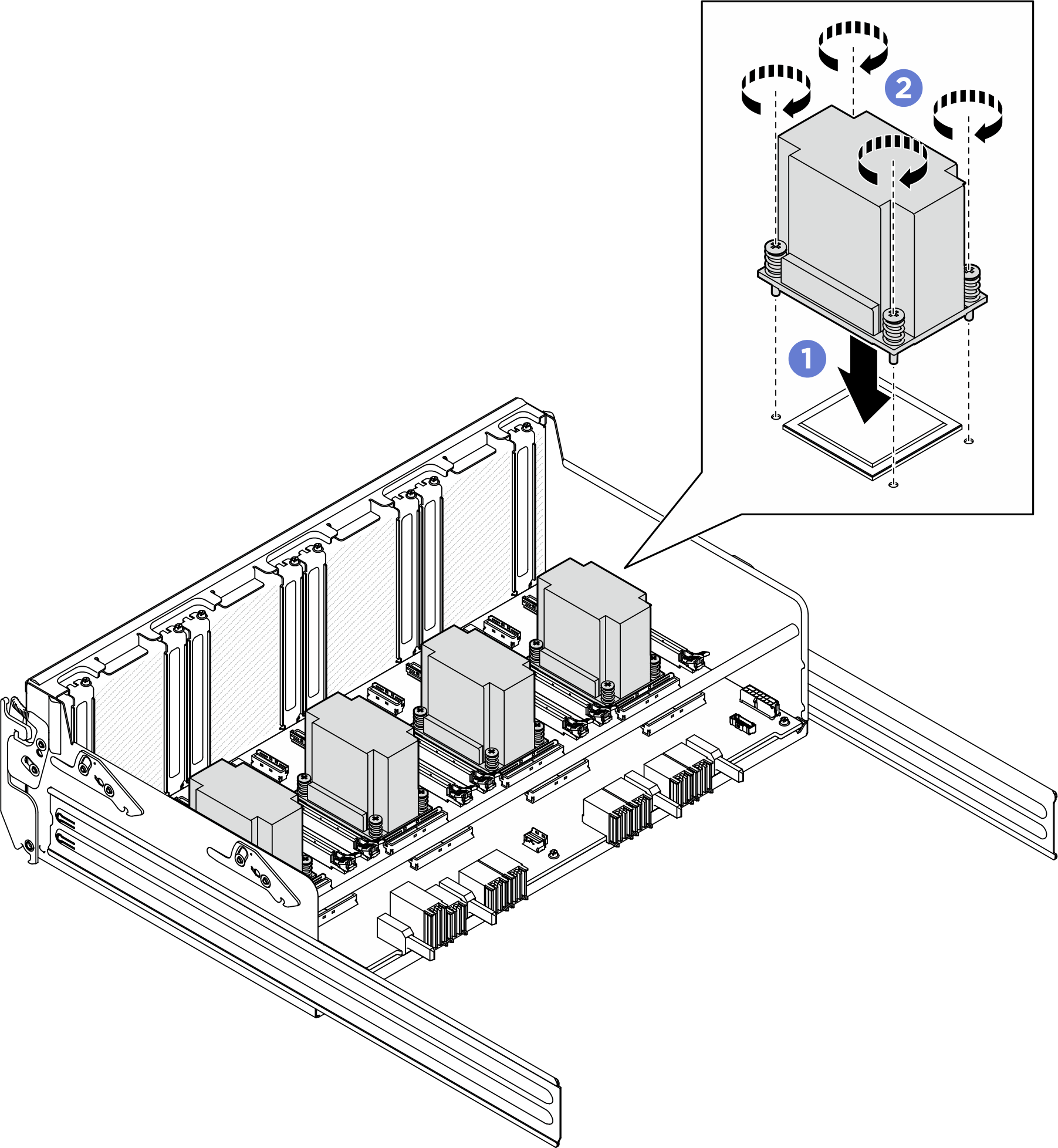 PCIe switch board heat sink installation