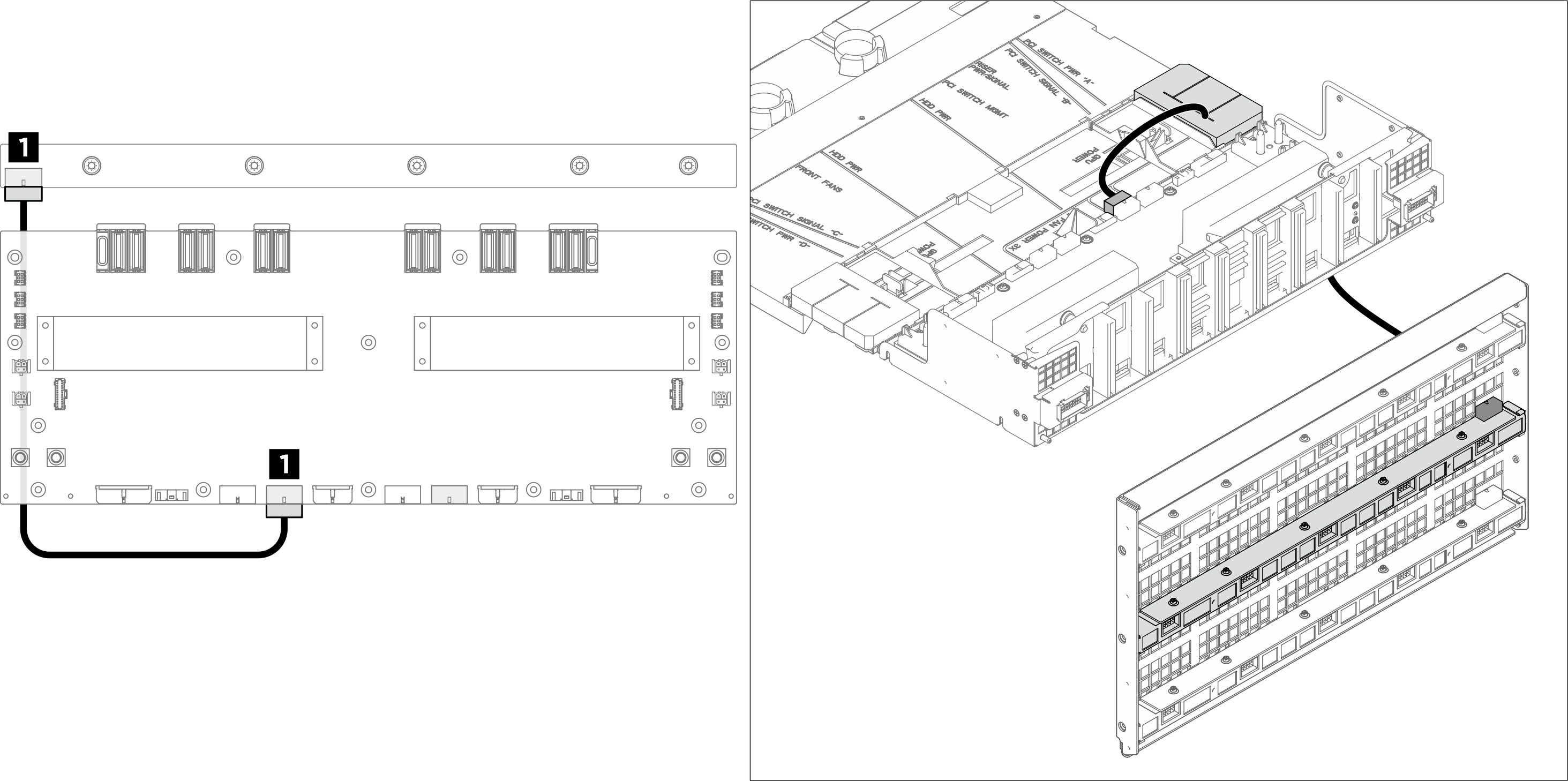 Rear middle fan control board cable routing