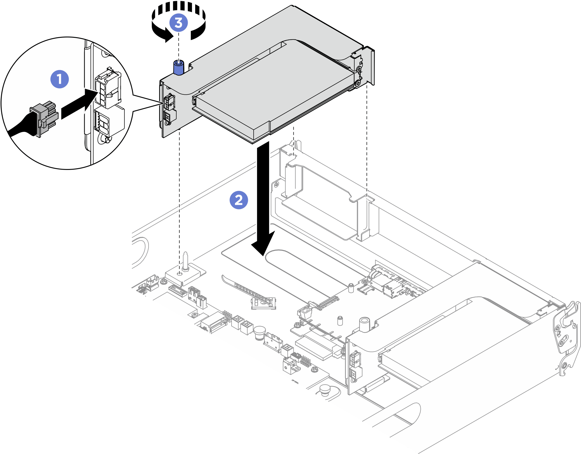 PCIe riser assembly installation