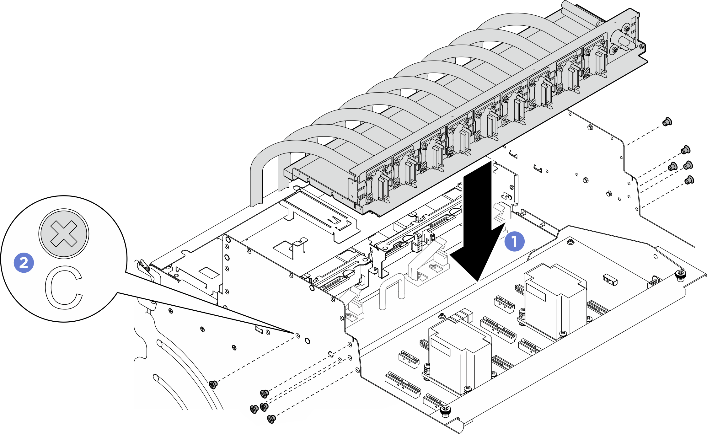 Front PCIe switch cable harness installation