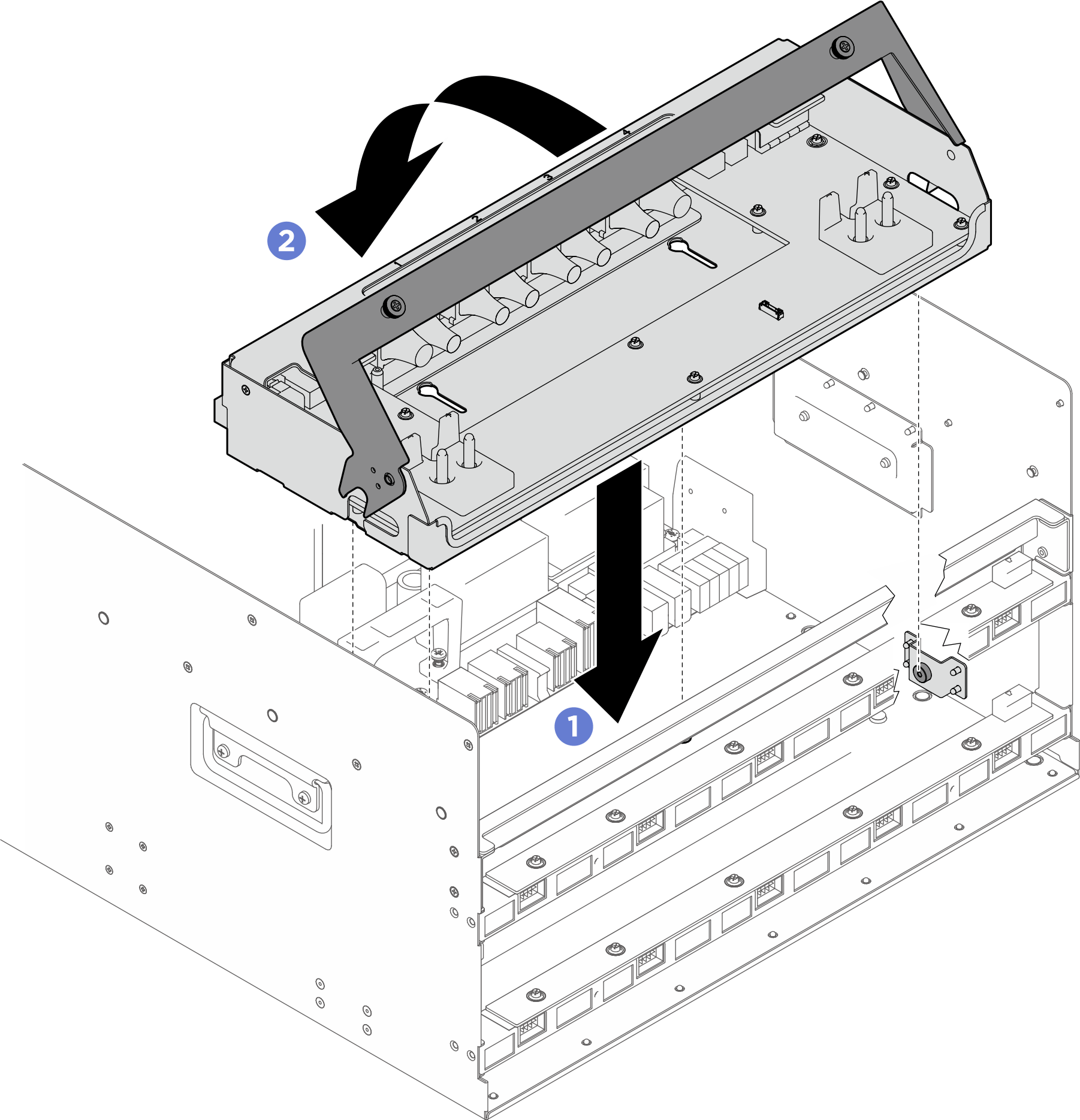 GPU power distribution board tray installation