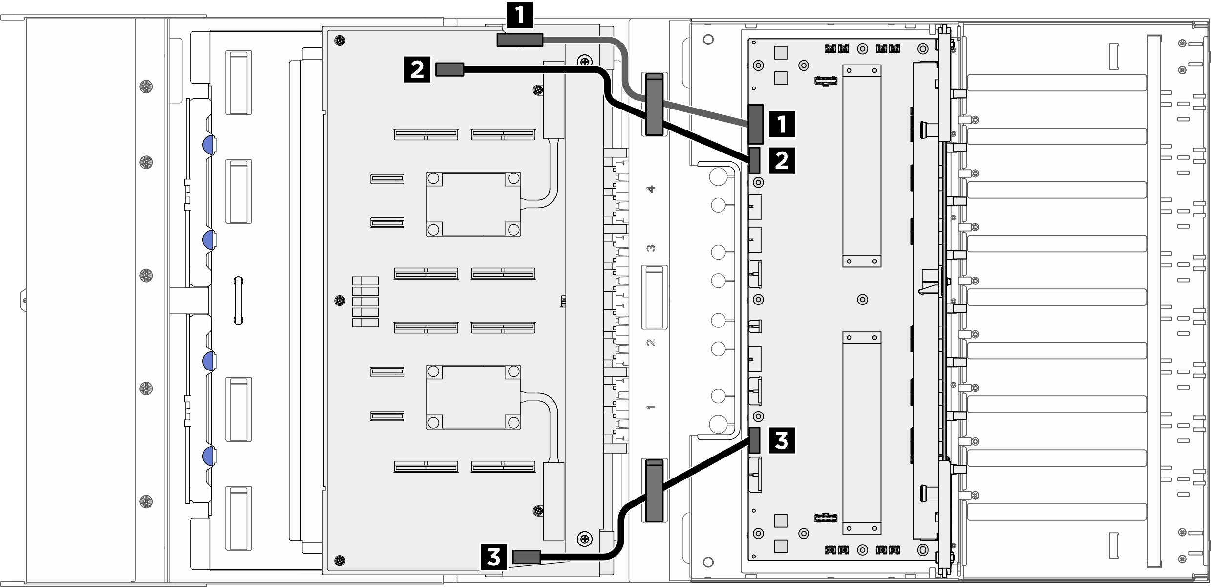 PCIe switch board cable routing (power and sideband cables)