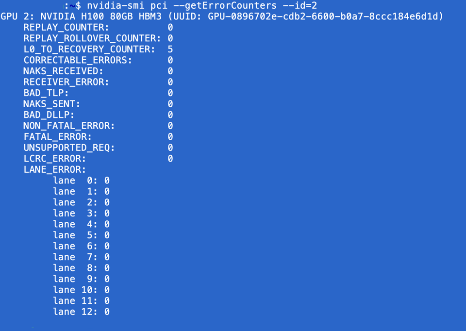 nvidia-smi pci --getErrorCounters --id=<id number>