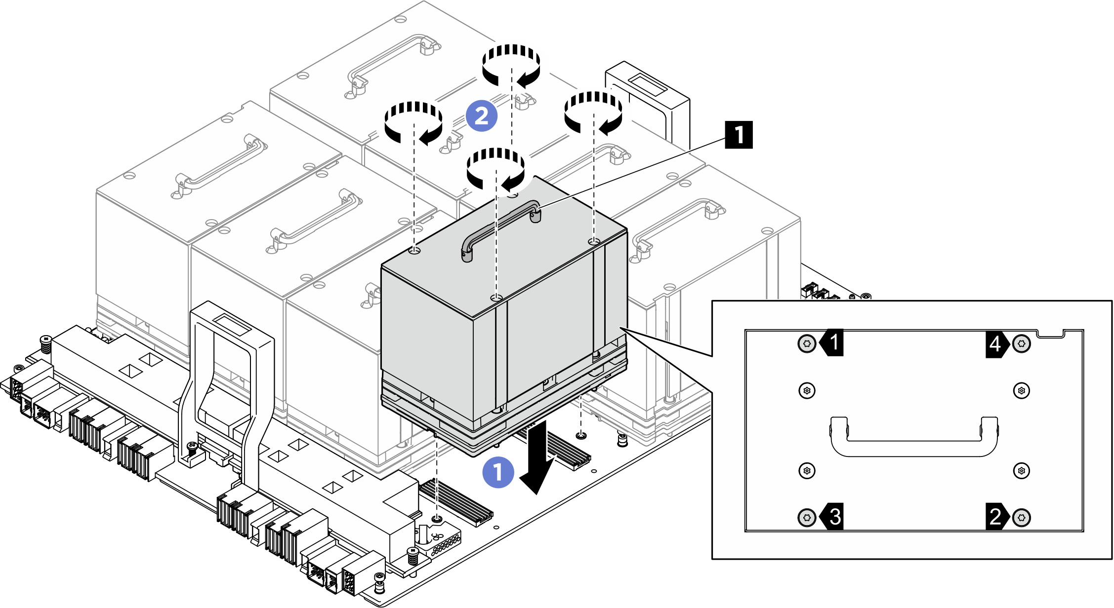 Módulo de GPU y disipador de calor installation