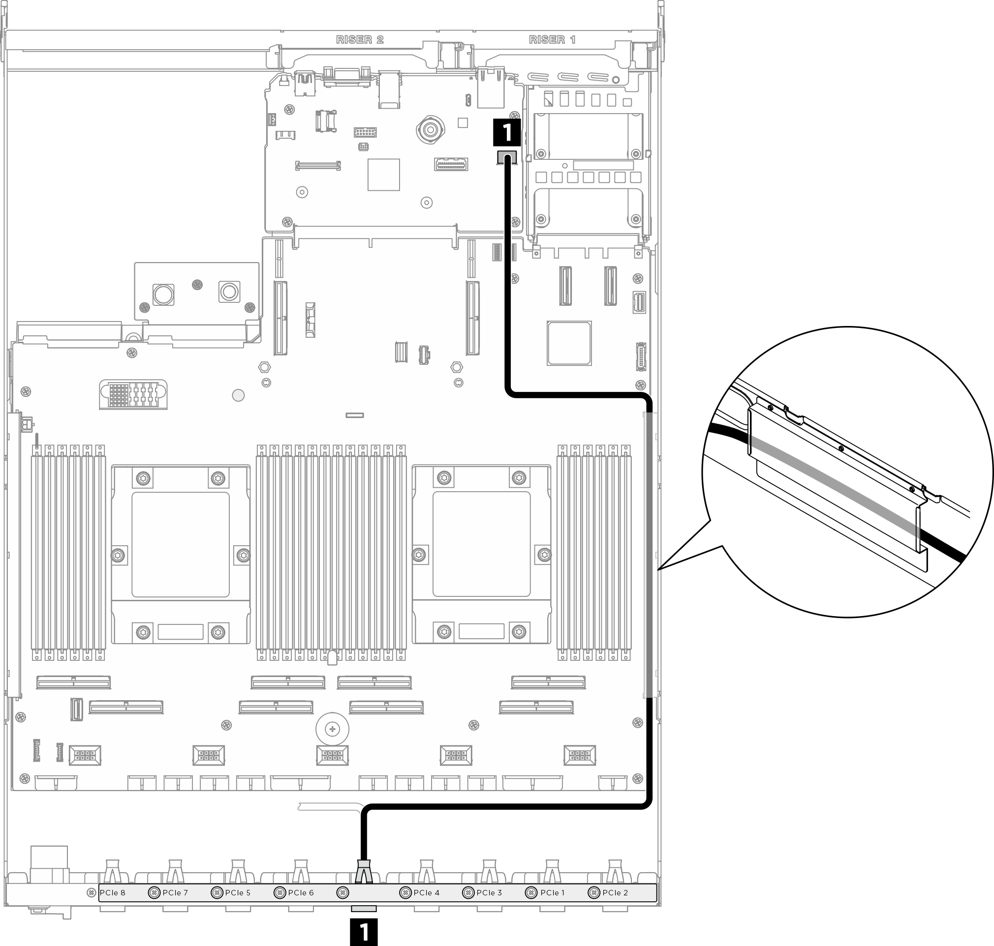 Placa del conmutador PCIe cable routing (GPU management cable)