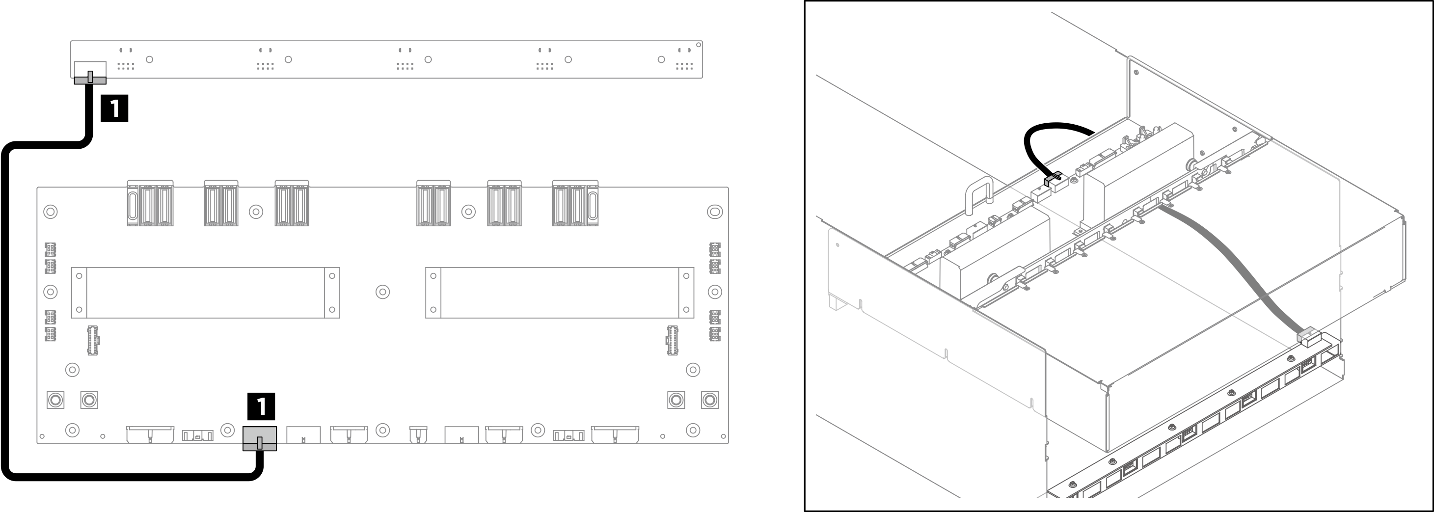 Rear fan control board (bottom) cable routing