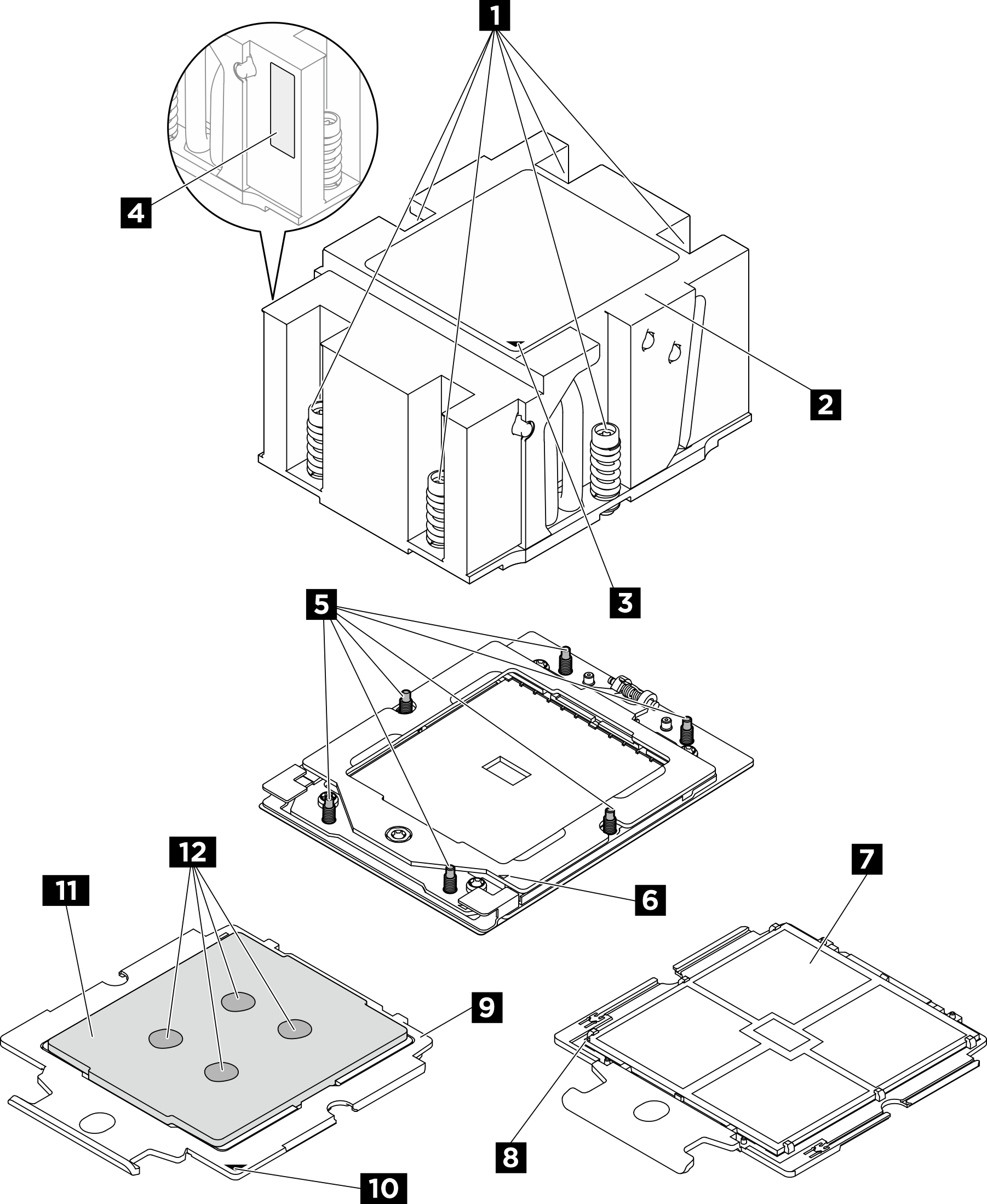 Processor and heat sink components