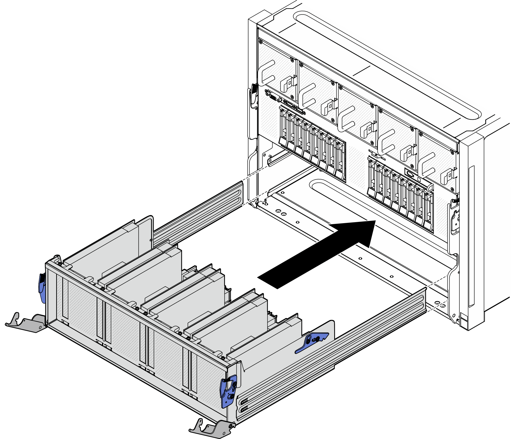 PCIe switch shuttle installation to stop position