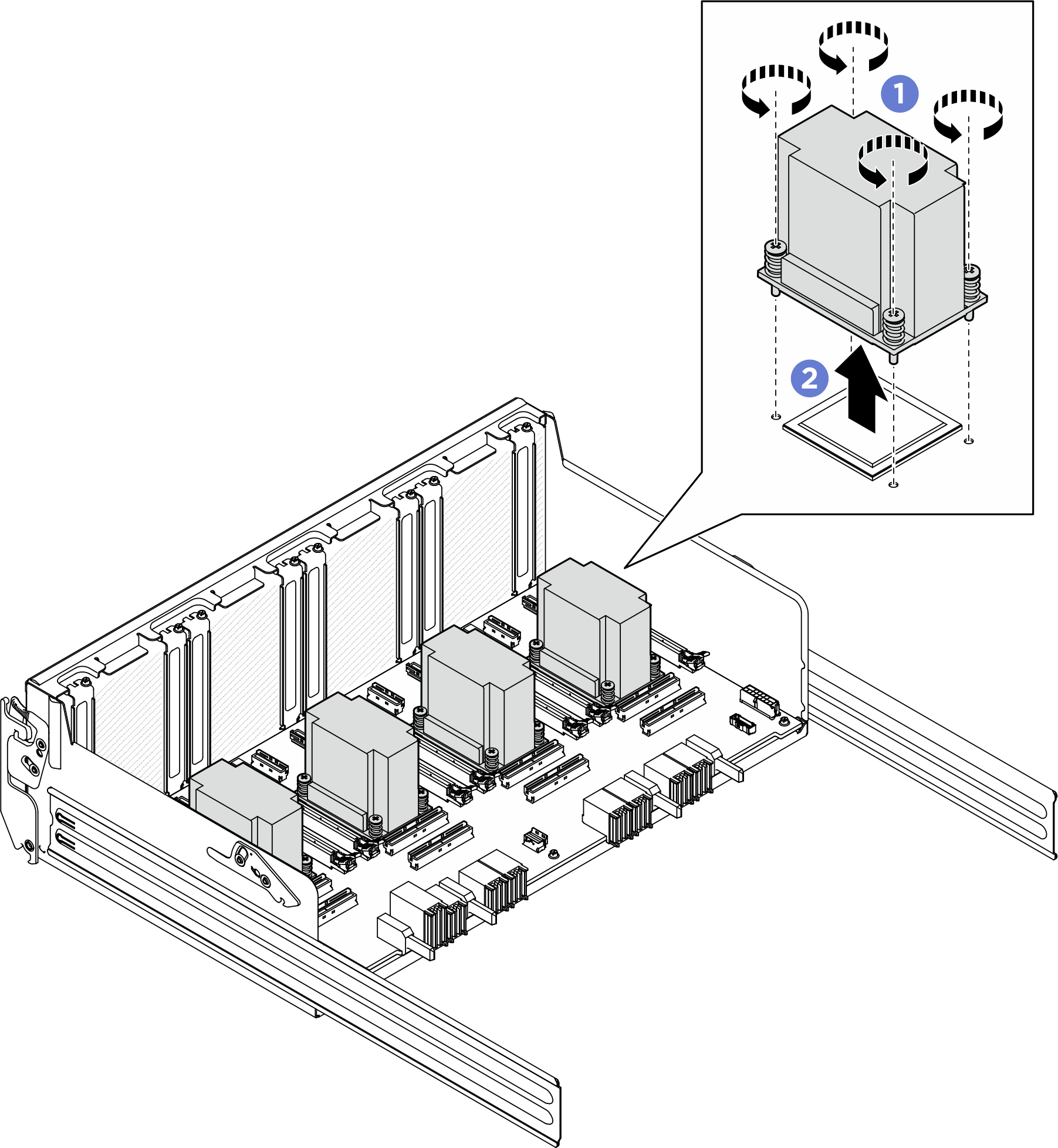 PCIe switch board heat sink removal