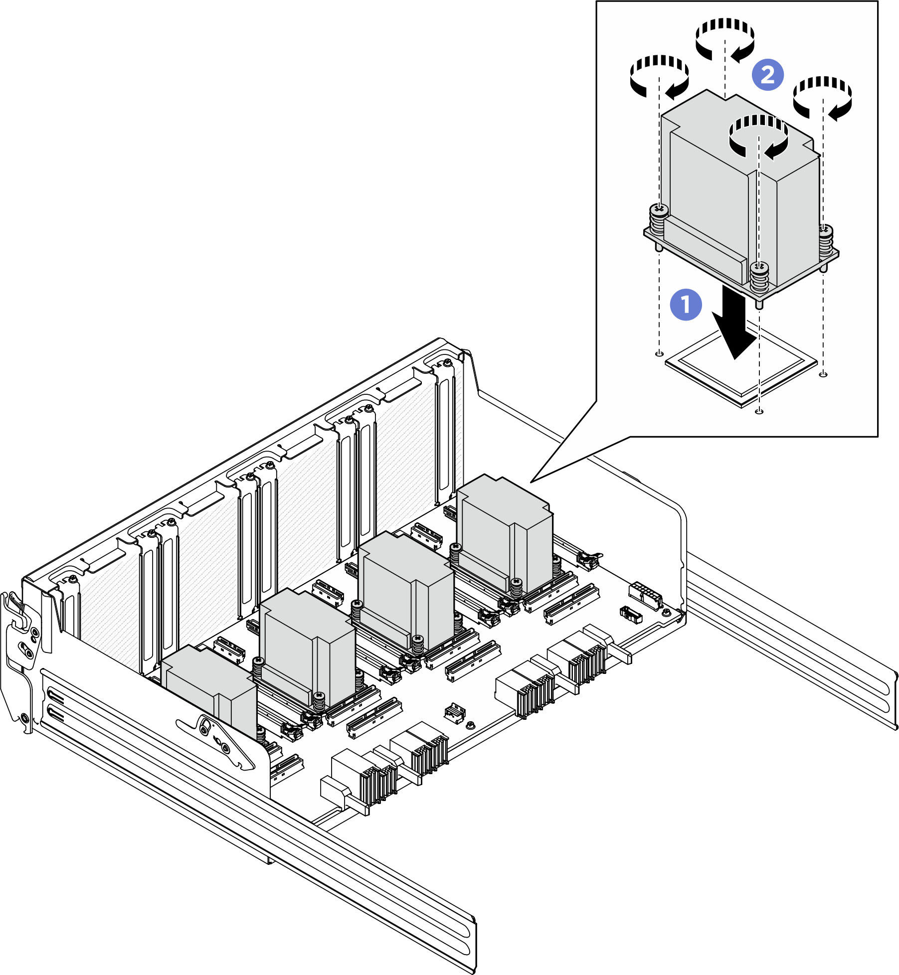 PCIe 交換器板散熱槽 installation