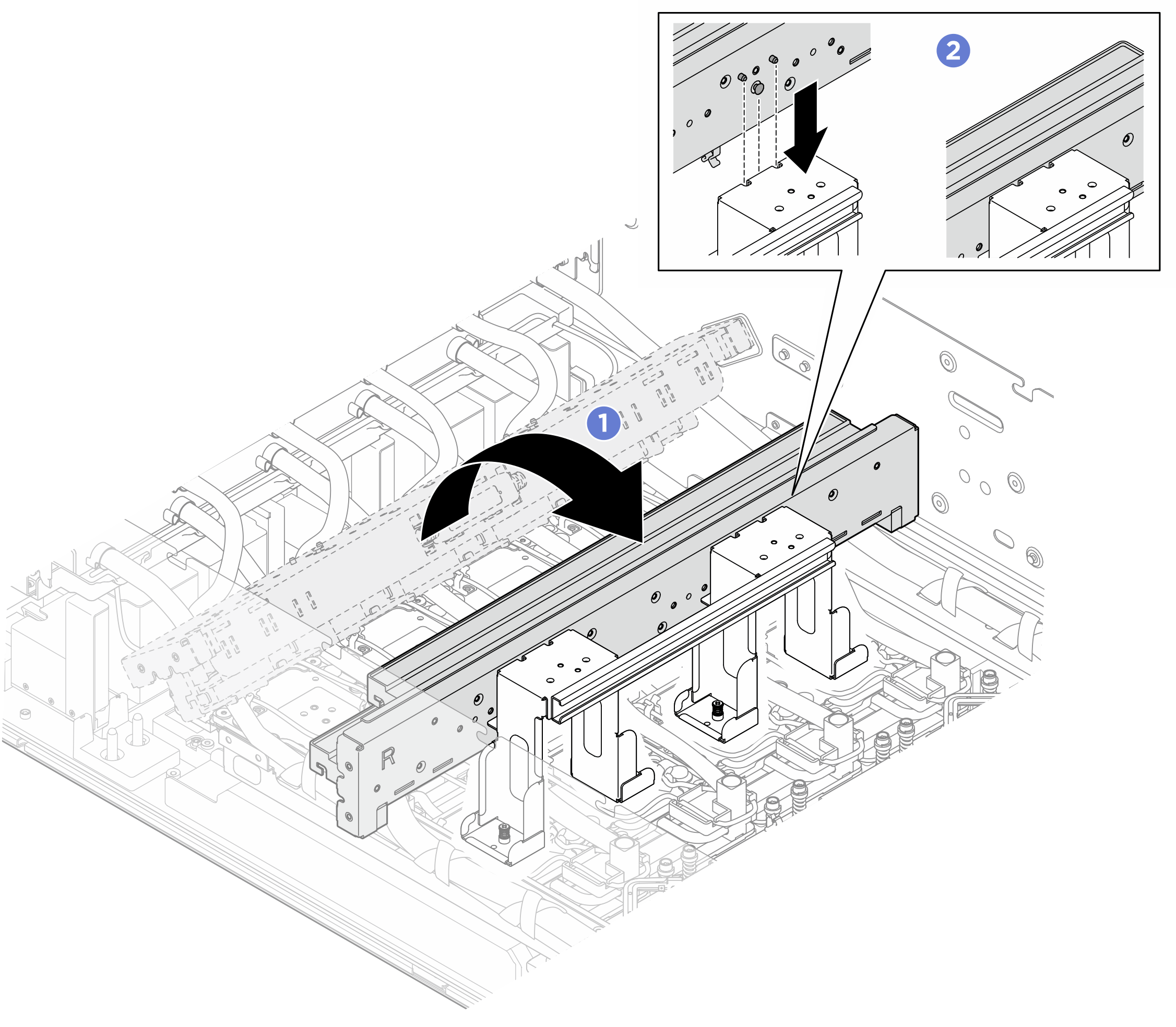 Repositioning the rear H100/H200 GPU cold plate module manifold