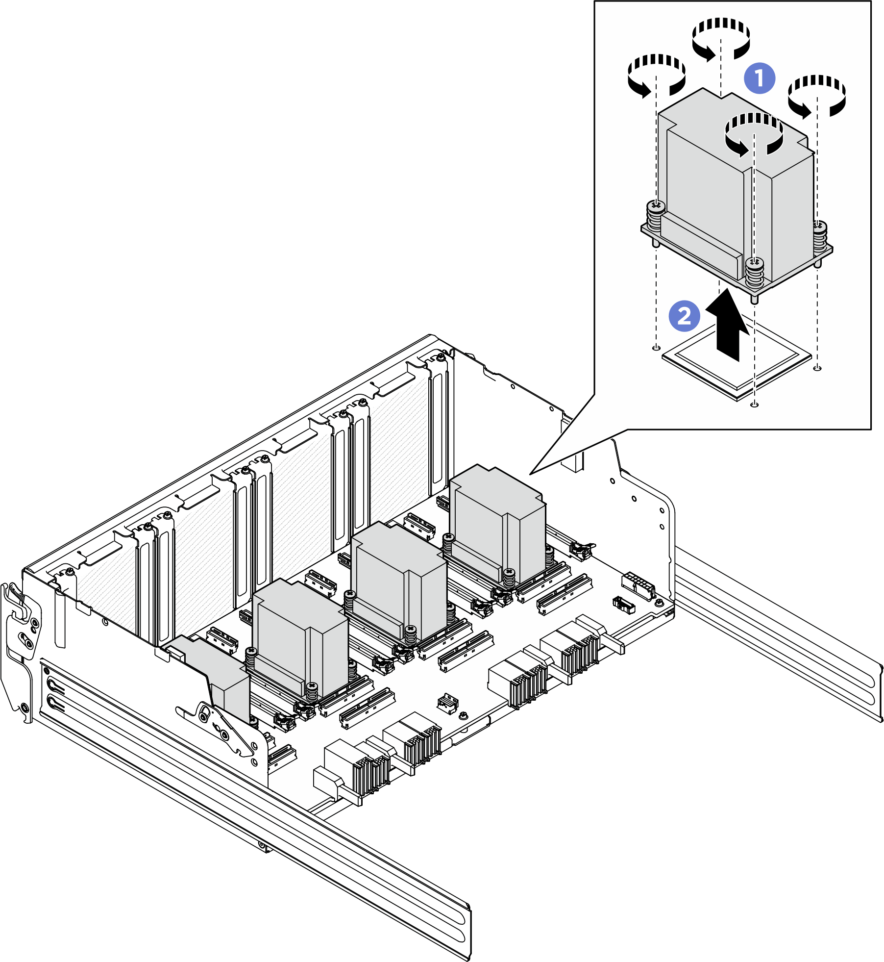 PCIe switch board heat sink removal