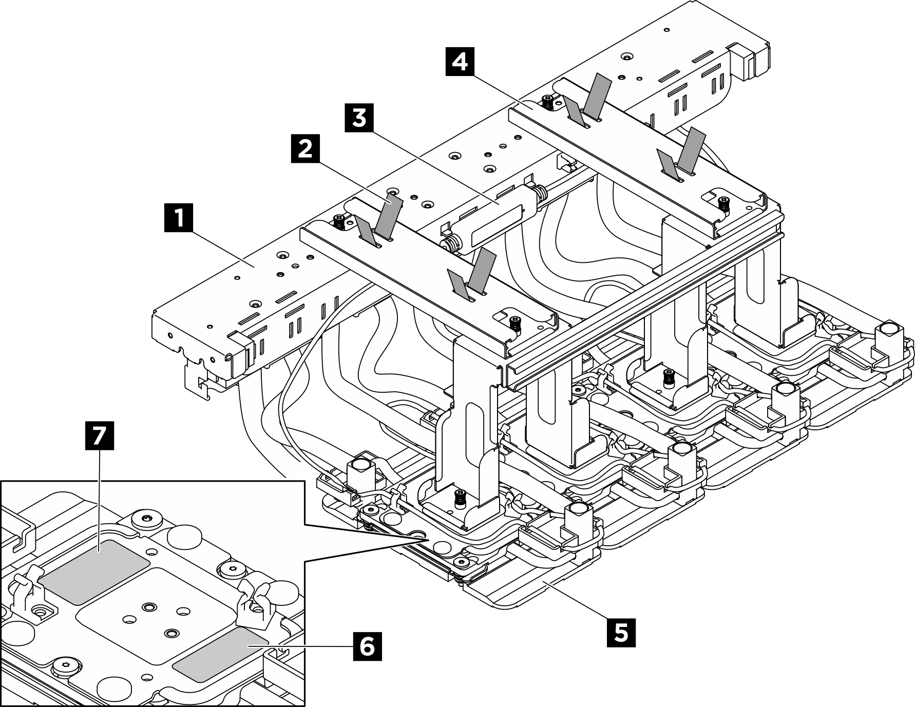 rear H100/H200 GPU cold plate module components identification