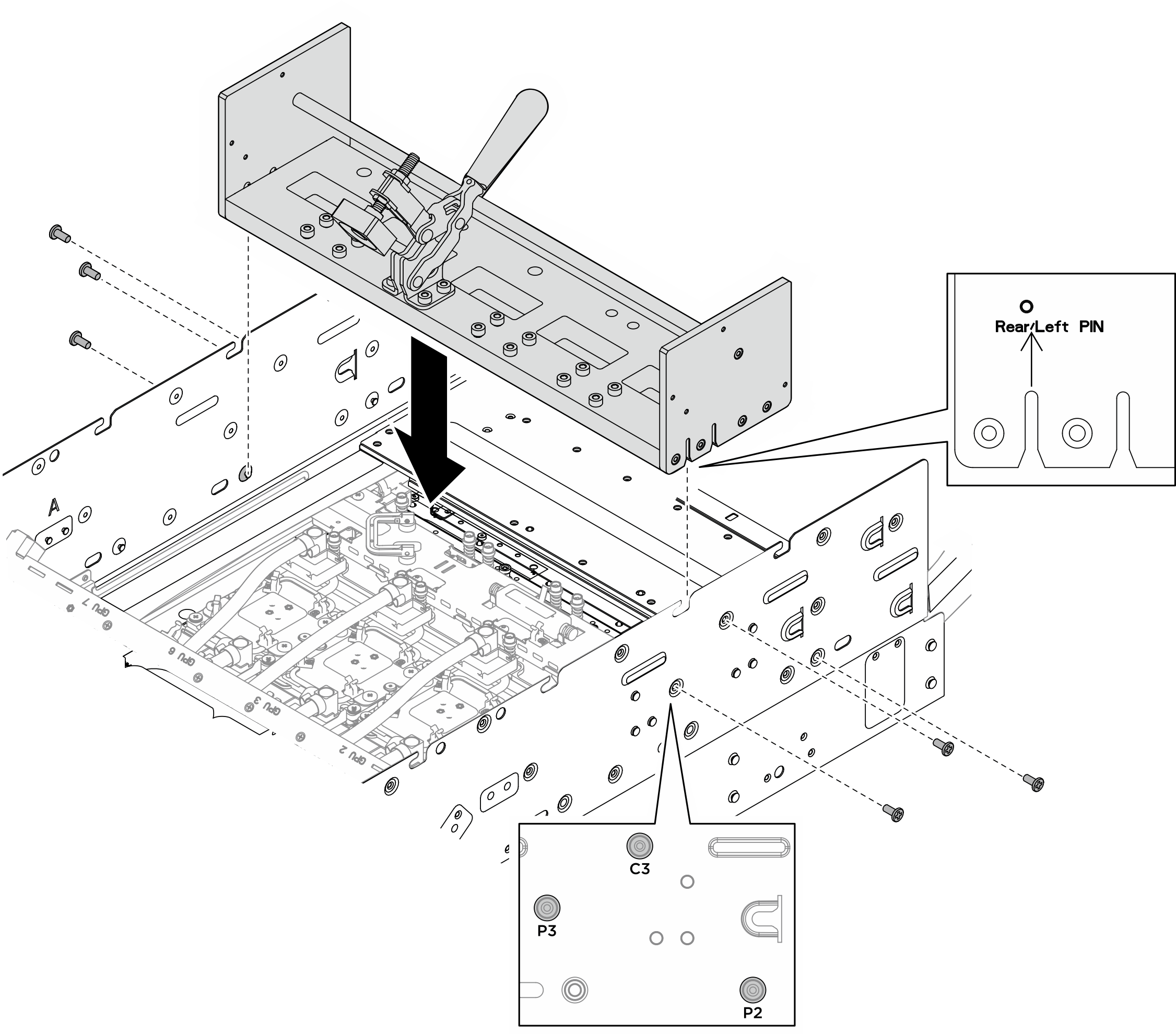 Installing fixture to the rear GPU cold plates